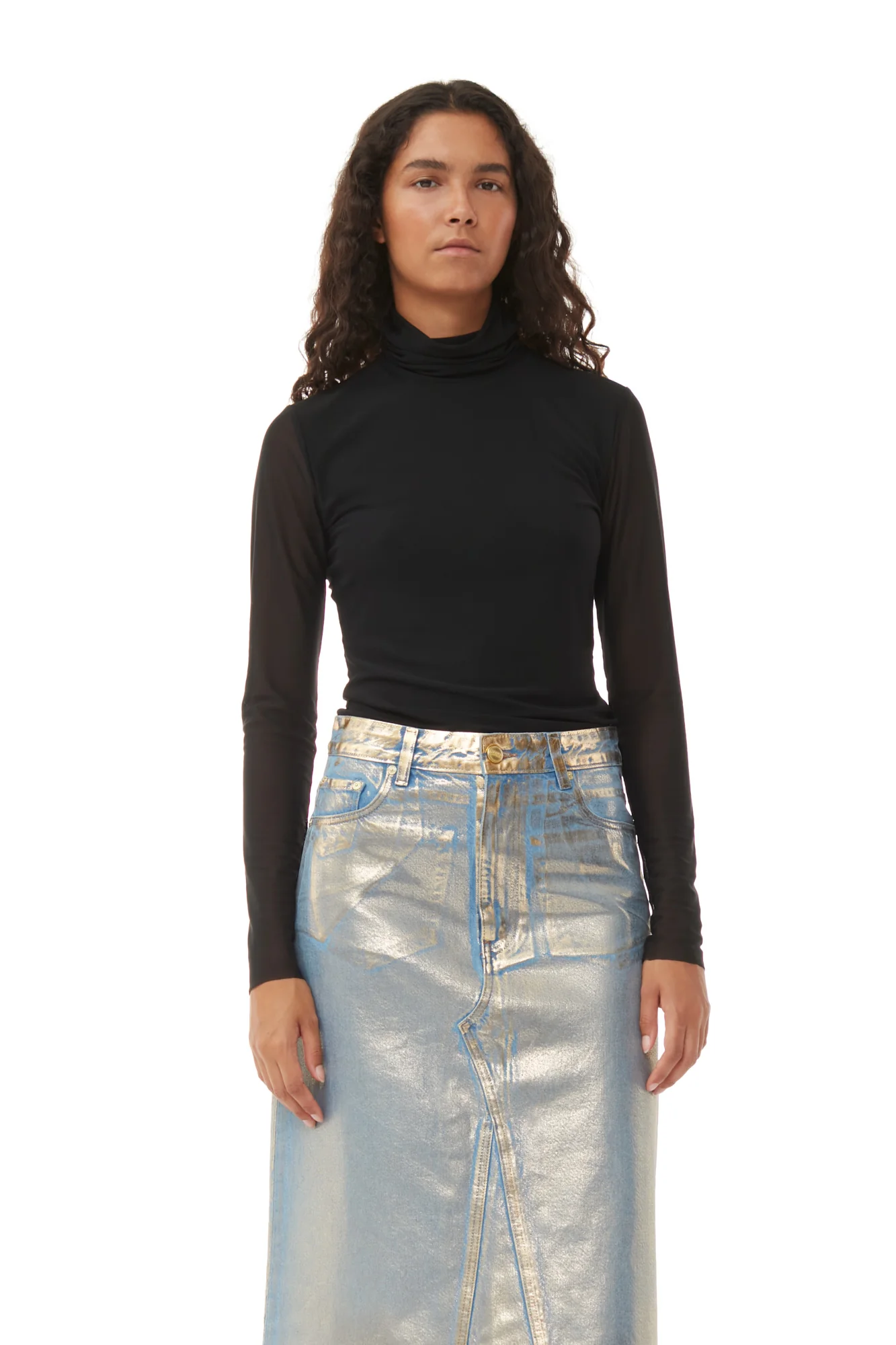 Denim Midi Skirt | Gold - Image 6