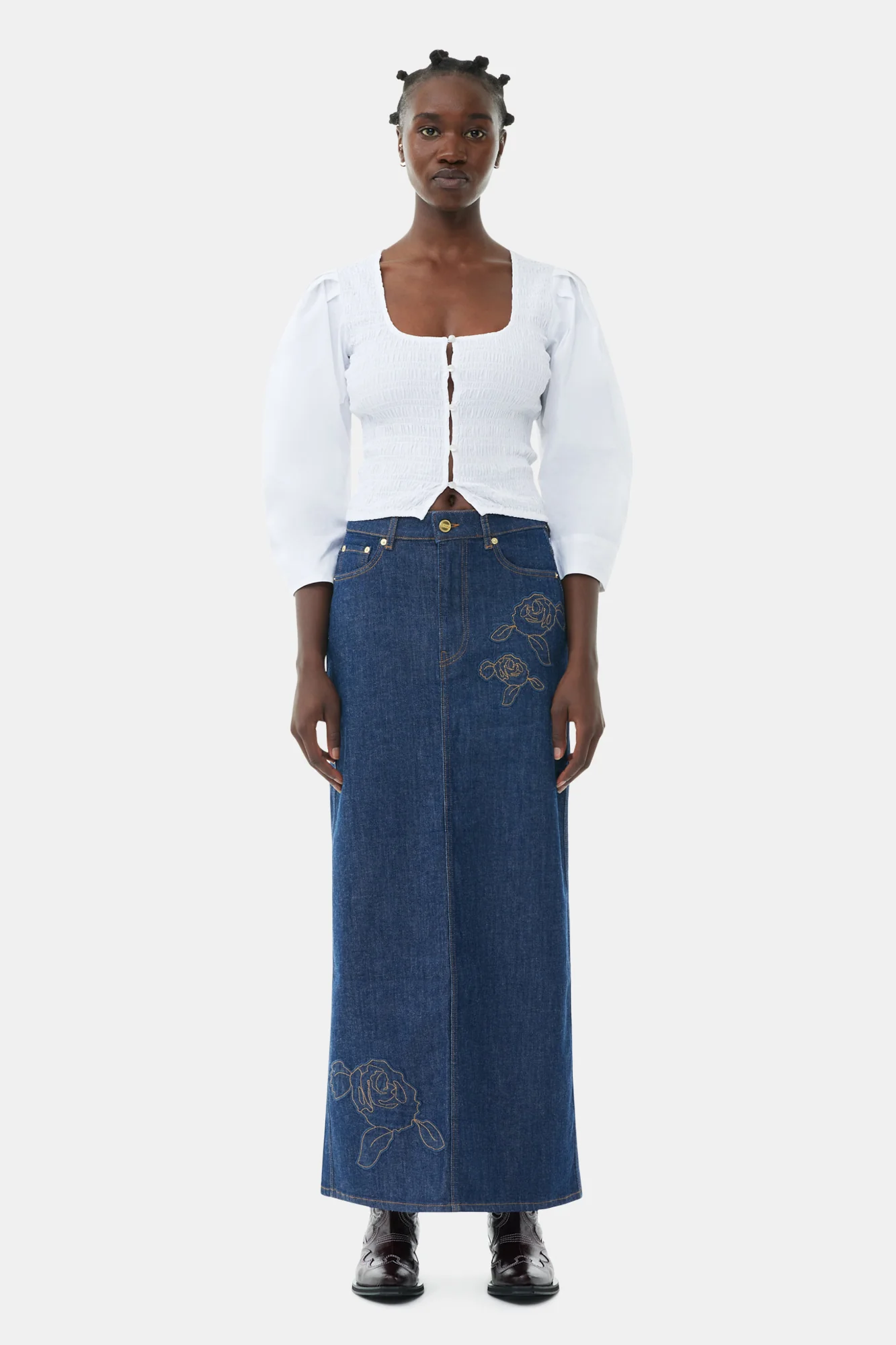 Denim Rose Maxi Skirt | Rinse - Image 2