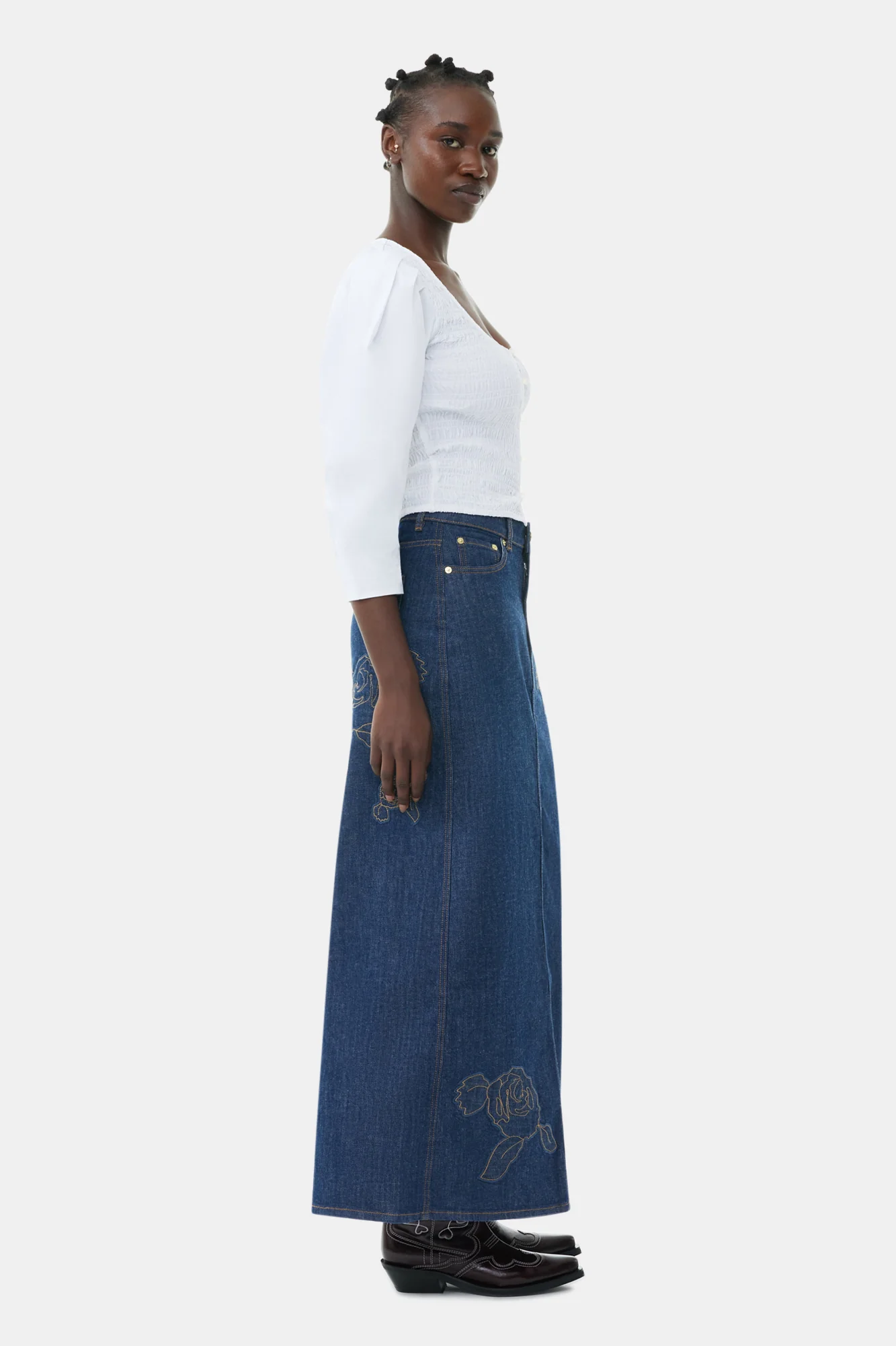 Denim Rose Maxi Skirt | Rinse - Image 3