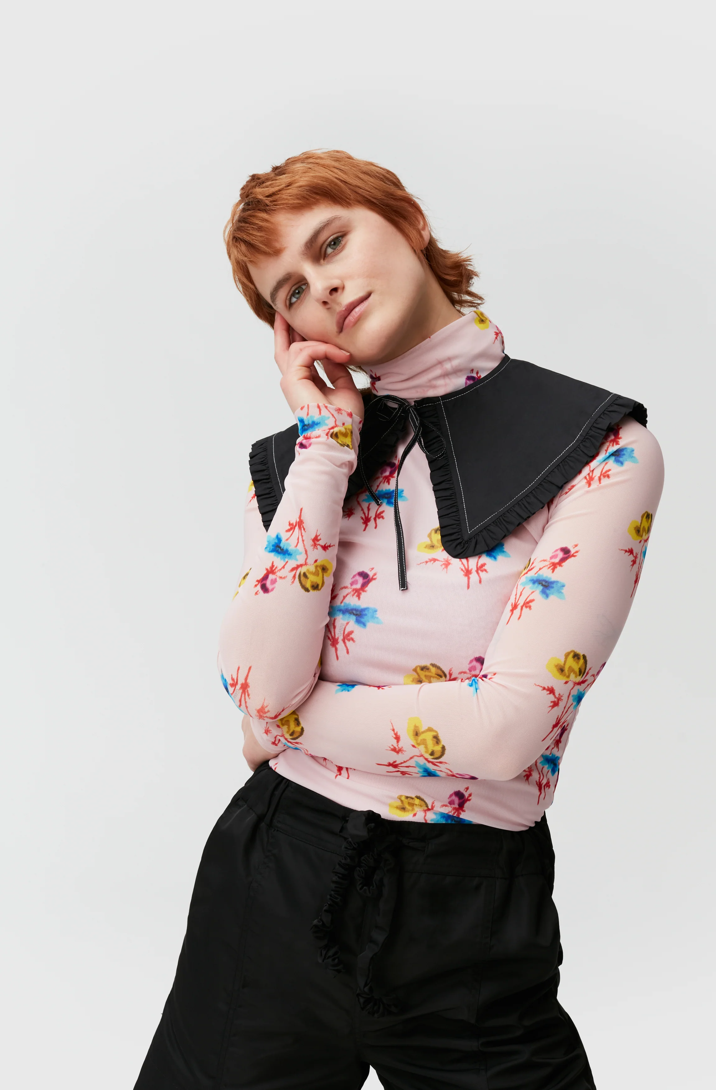 Detached Cotton Poplin Frill Collar | Black - Image 2