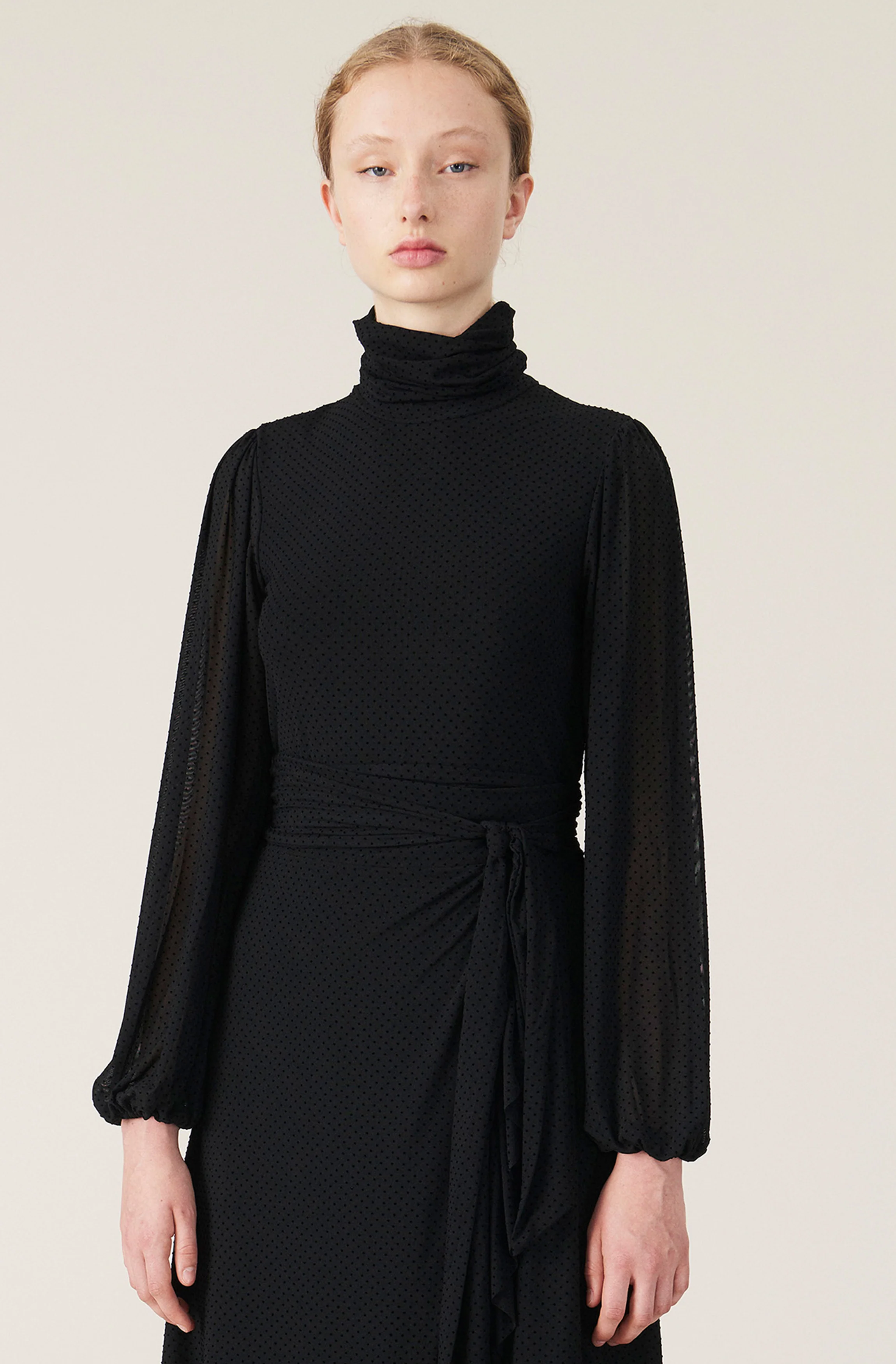 Dot Mesh Rollneck Top | Black - Image 2