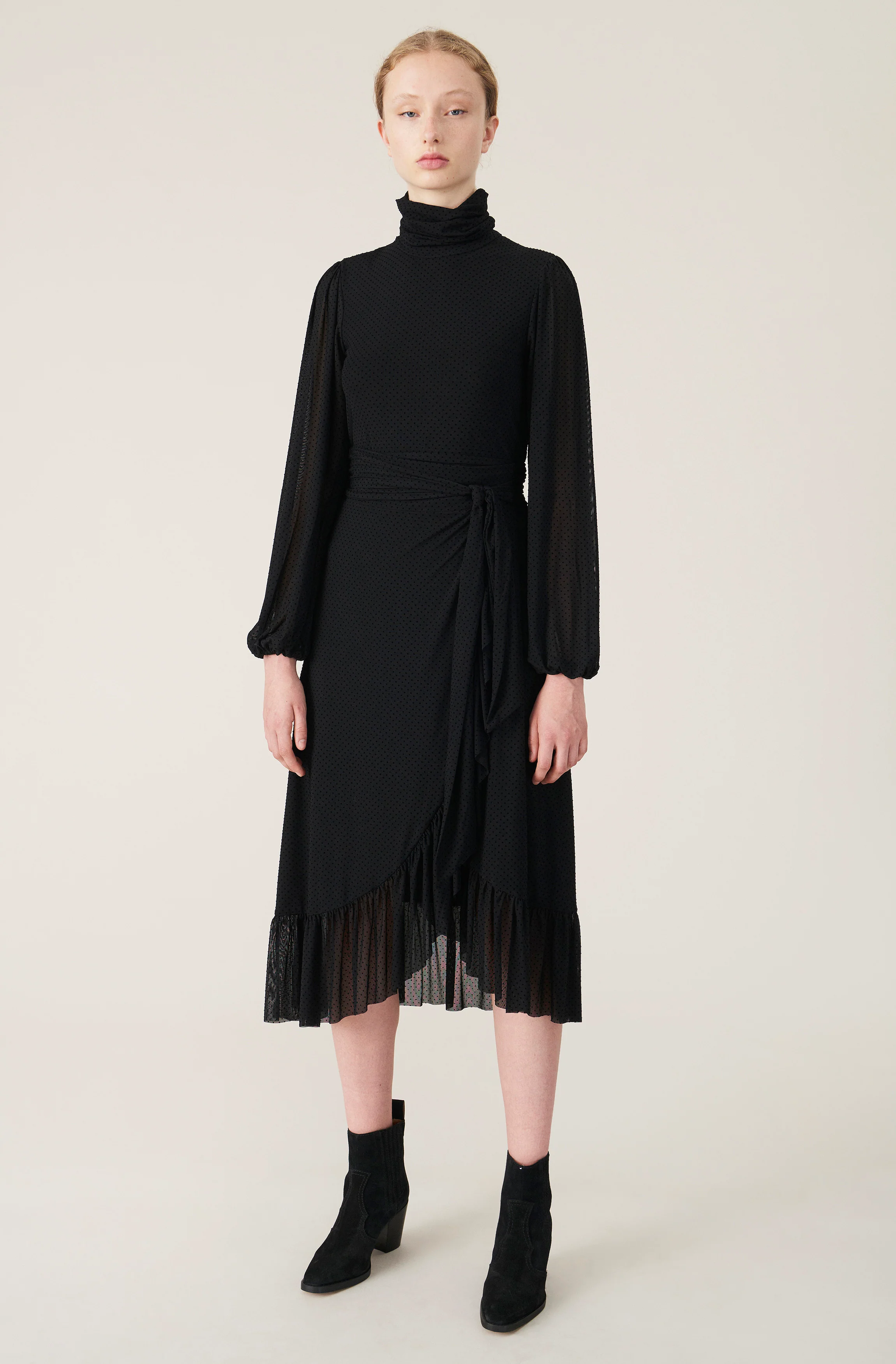 Dot Mesh Rollneck Top | Black - Image 3