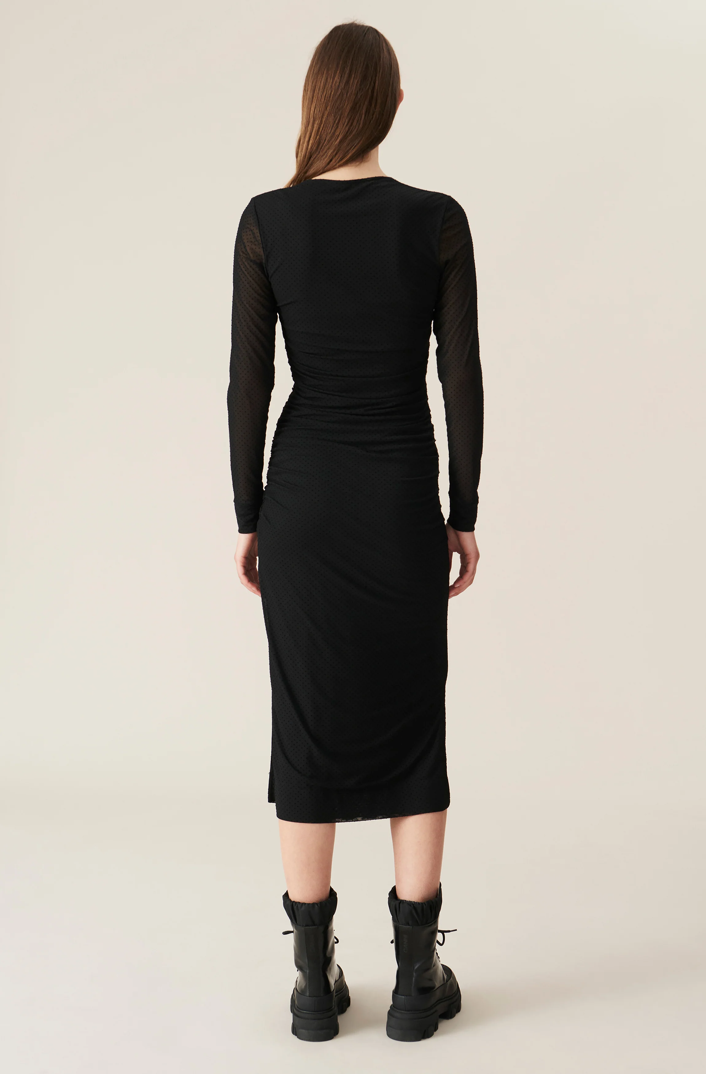 Dotted Mesh Midi Dress | Black - Image 3