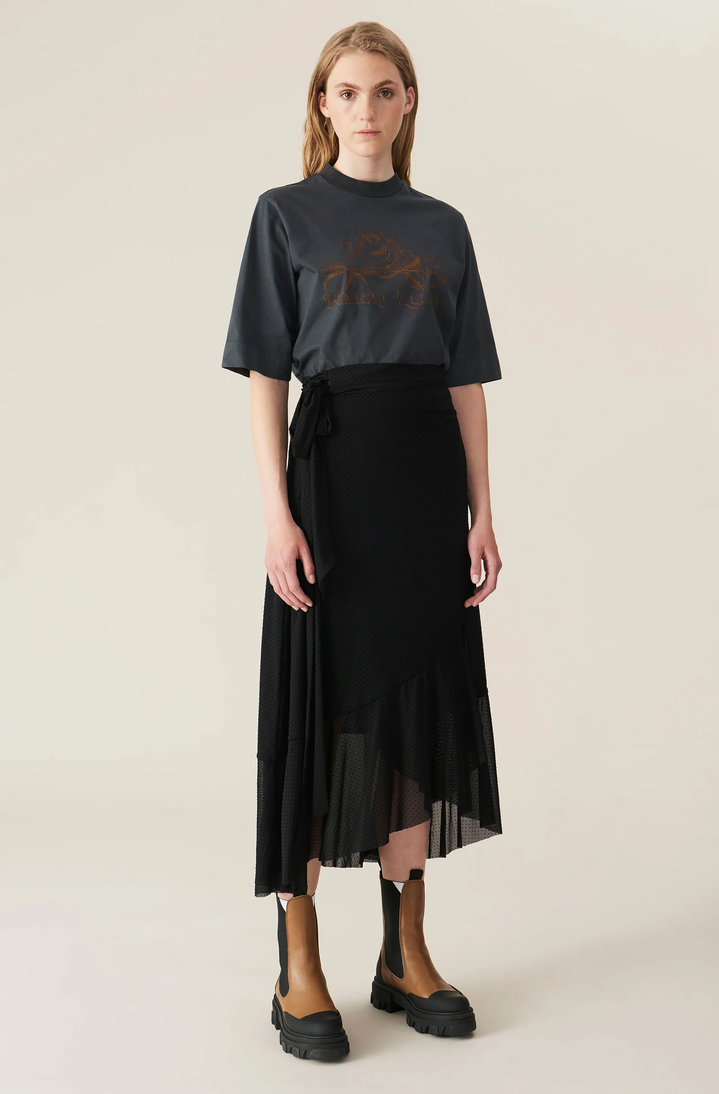 Dotted Mesh Wrap Skirt | Black - Image 2