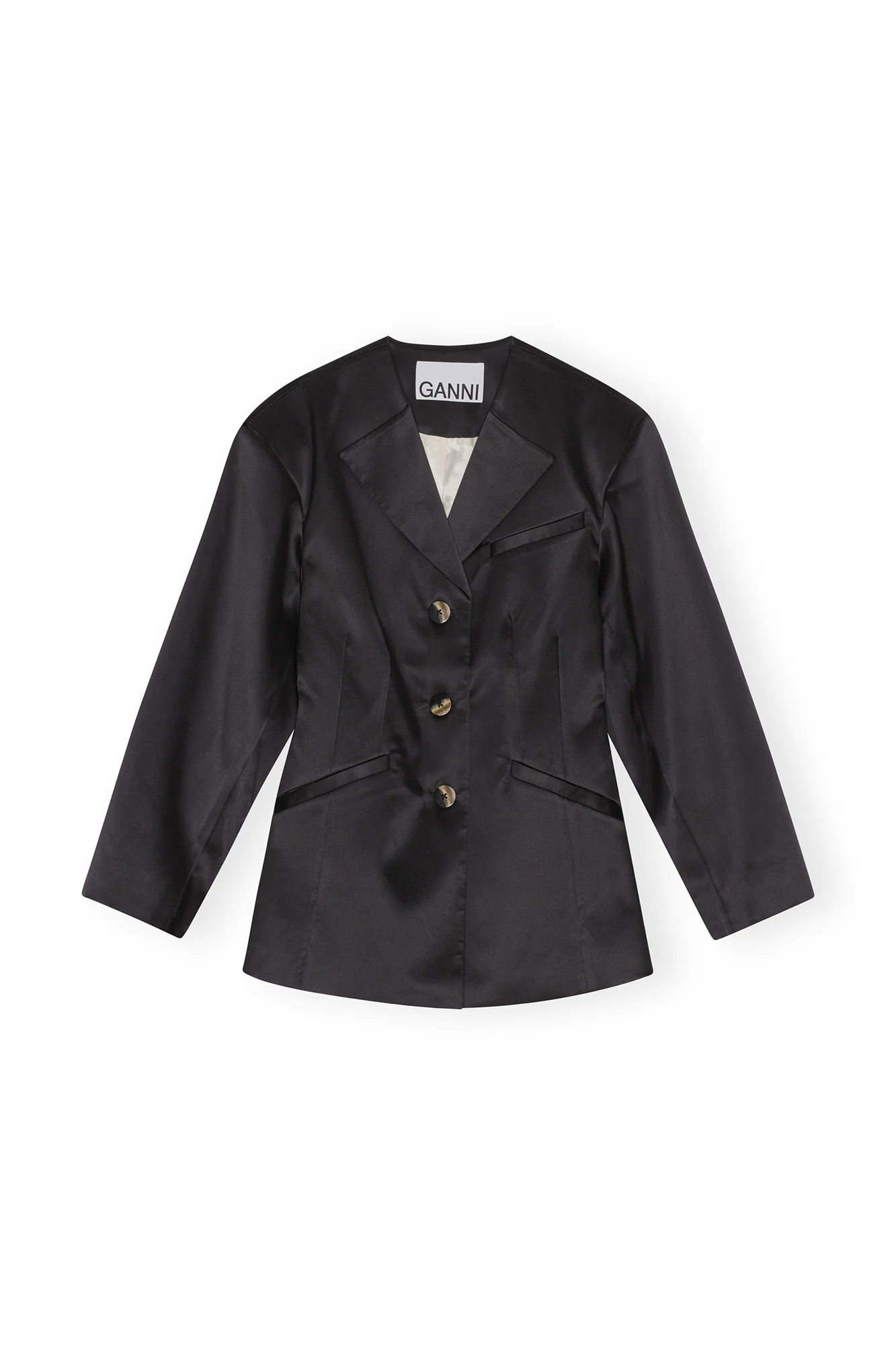 Double Satin Fitted Blazer | Black