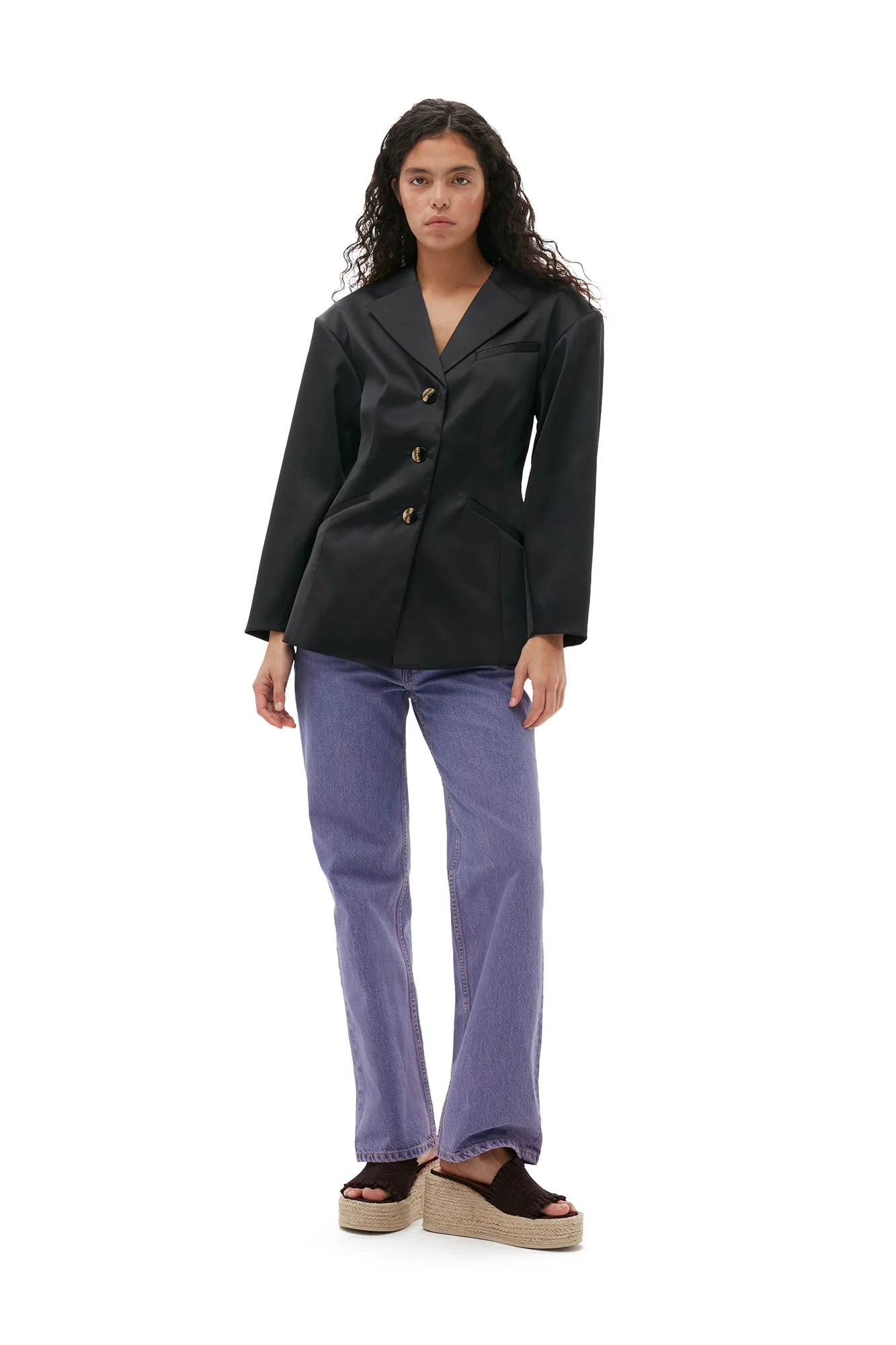 Double Satin Fitted Blazer | Black - Image 3