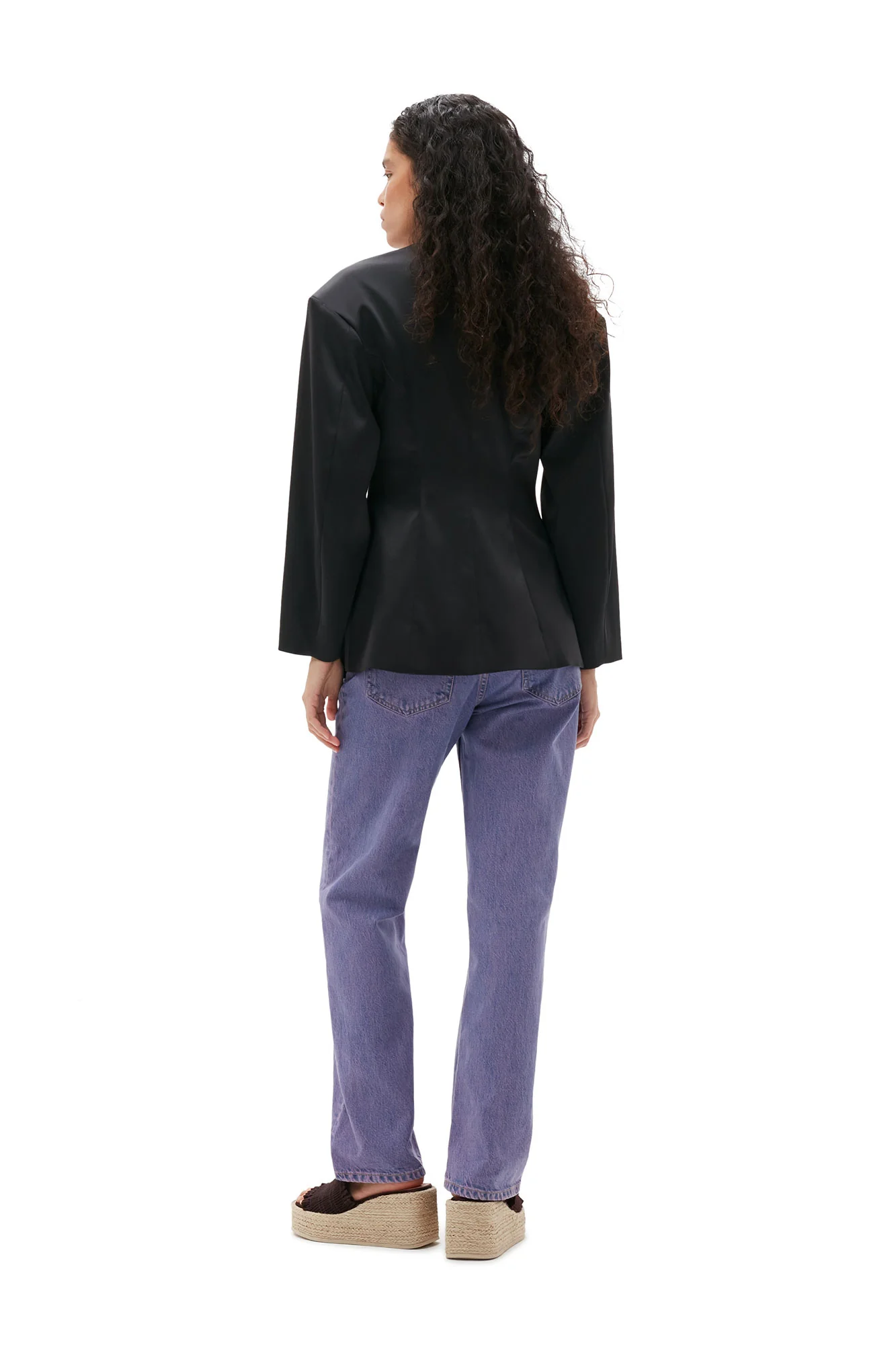 Double Satin Fitted Blazer | Black - Image 4
