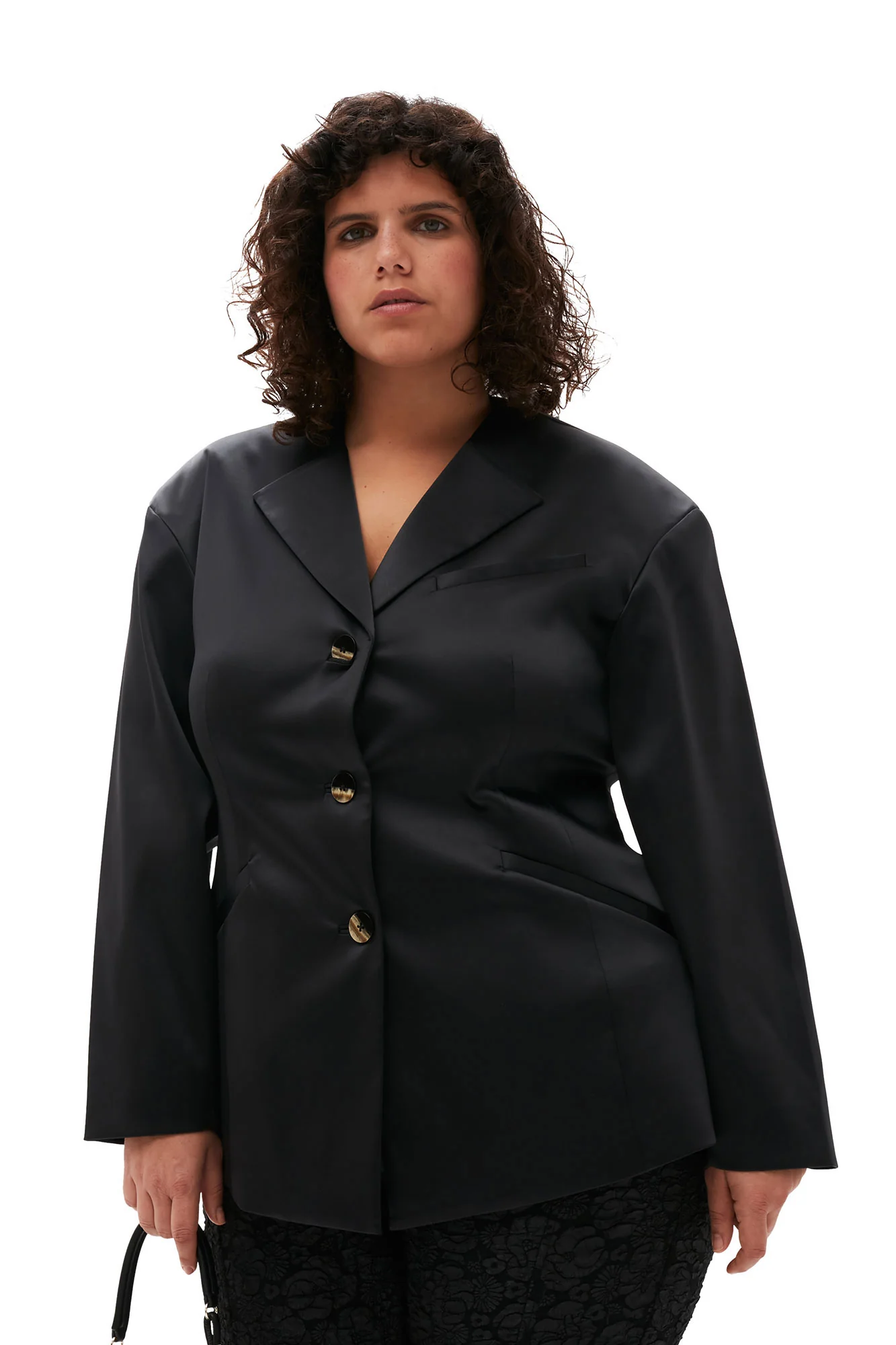 Double Satin Fitted Blazer | Black - Image 7