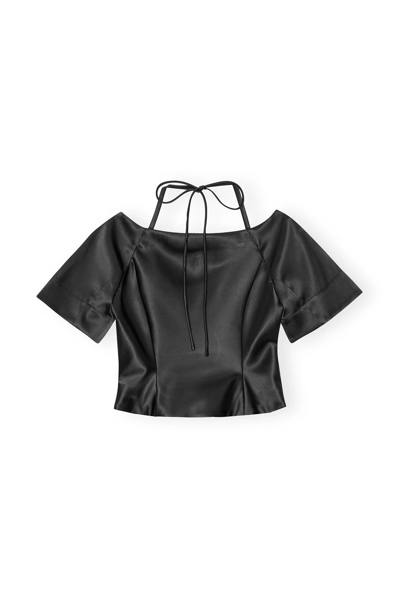 Double Satin Fitted Open-neck Blouse | Black - Image 2