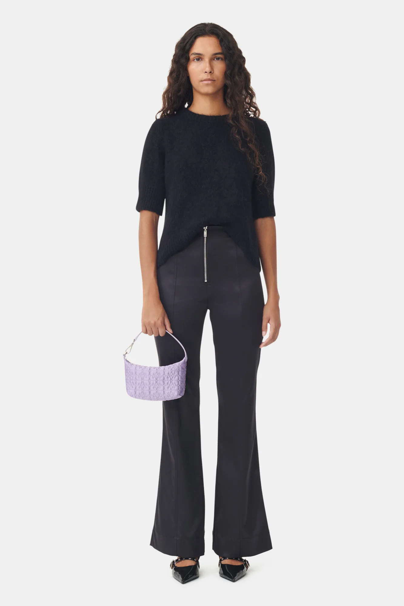 Double Satin Flared Pants | Black - Image 3
