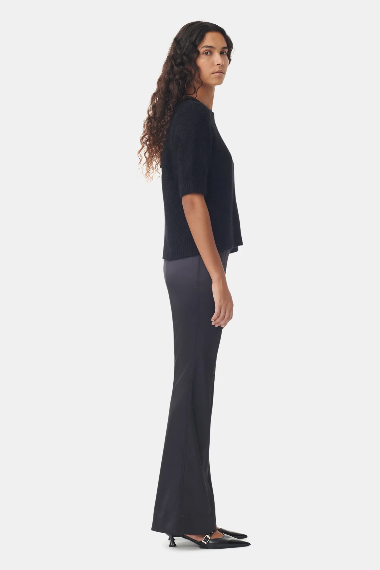 Double Satin Flared Pants | Black - Image 4