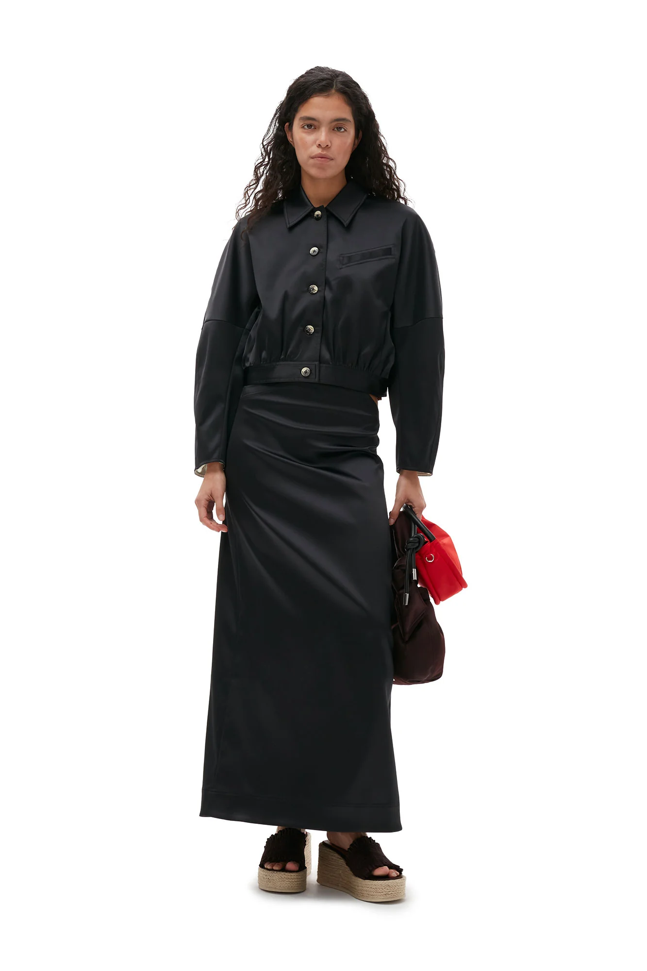 Double Satin Maxi Skirt | Black - Image 3