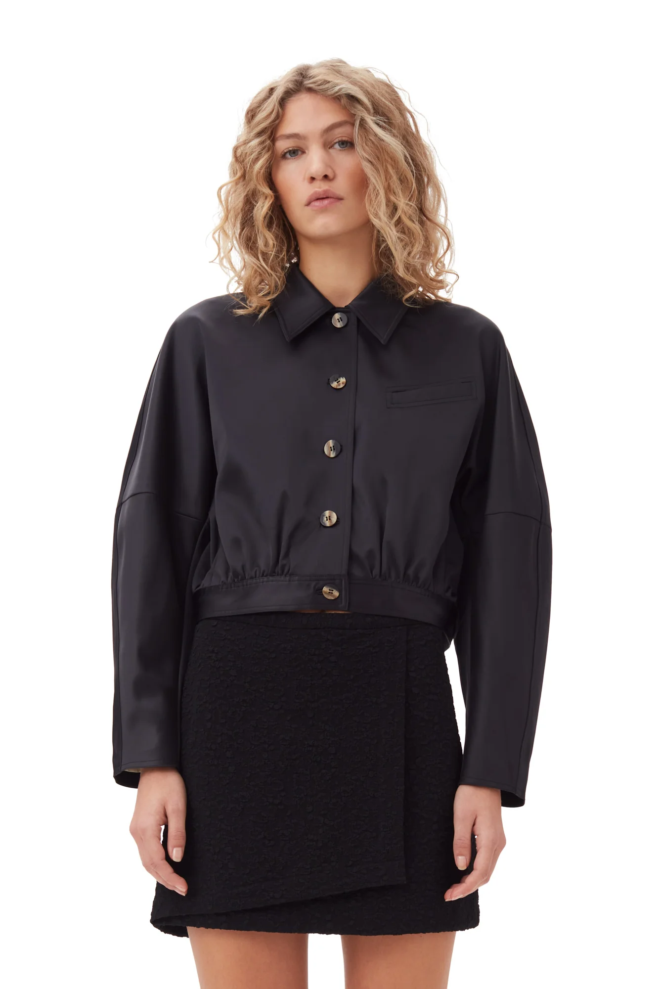 Double Satin Short Jacket | Black - Image 6