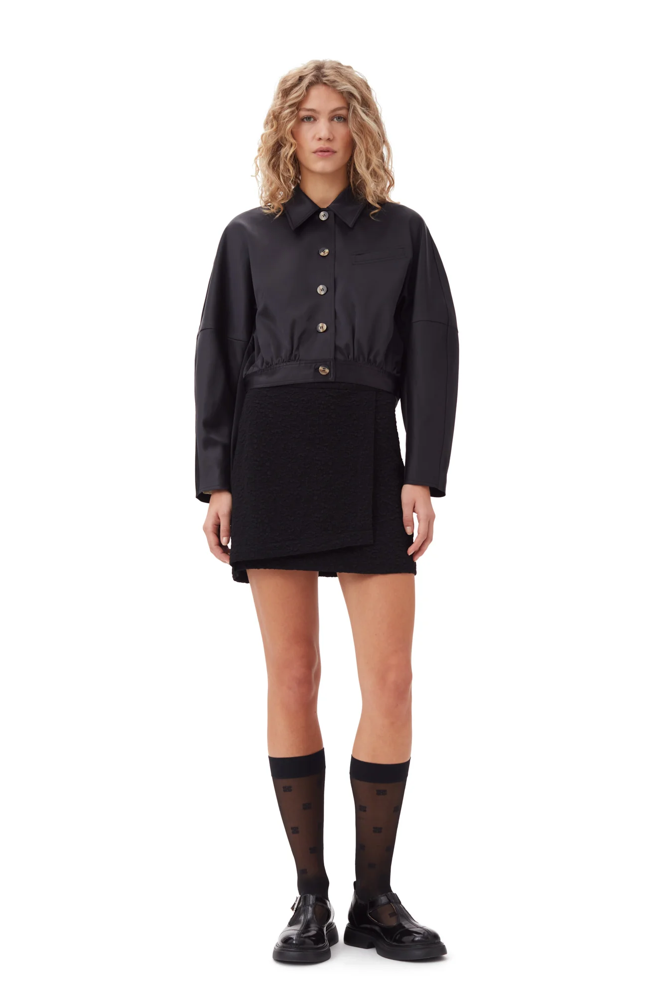 Double Satin Short Jacket | Black - Image 8