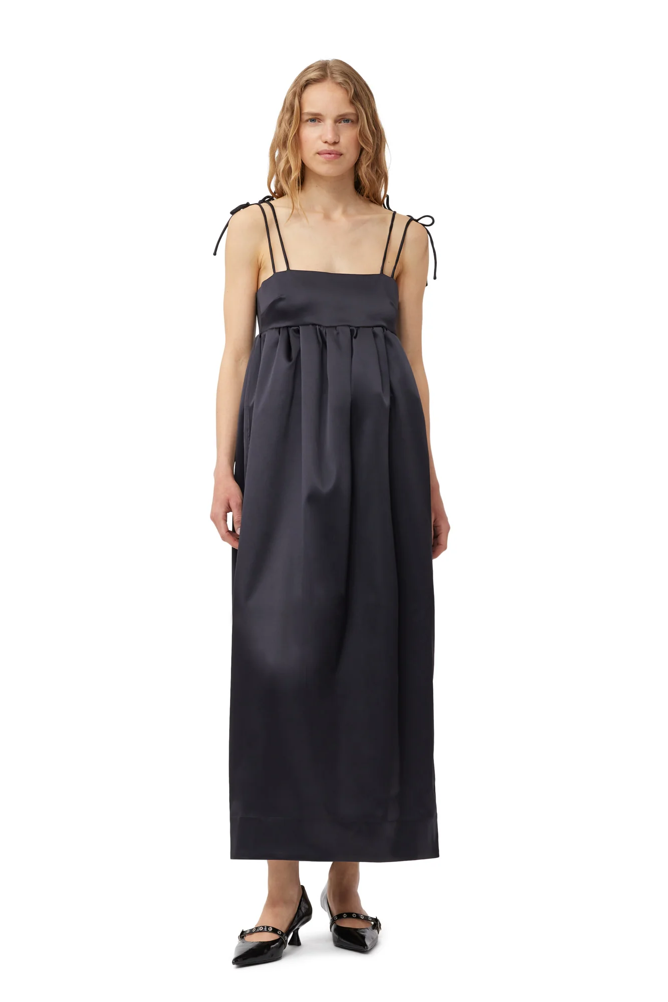Double Satin String Long Dress | Black - Image 3
