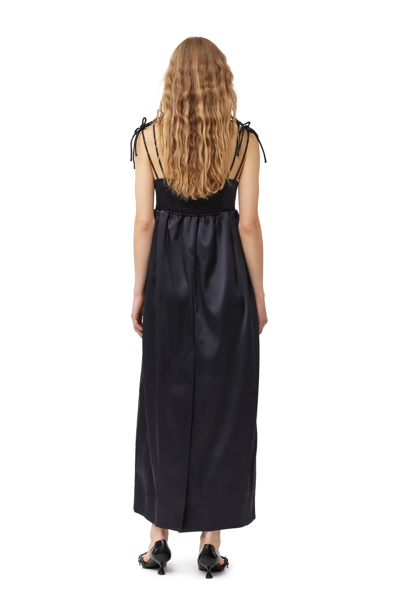 Double Satin String Long Dress | Black - Image 4