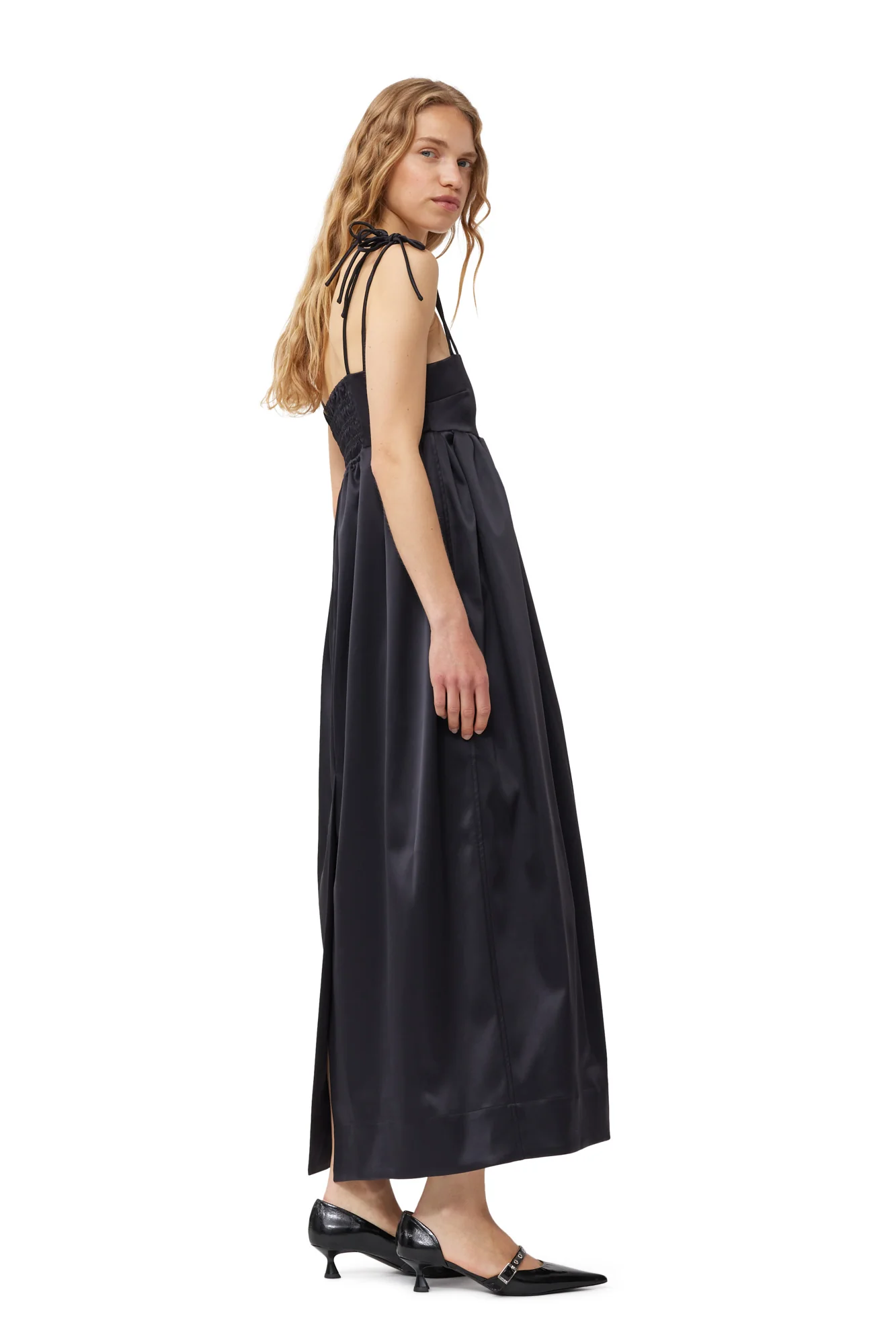 Double Satin String Long Dress | Black - Image 5