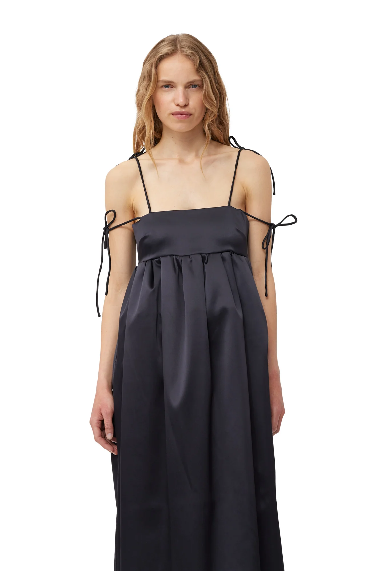 Double Satin String Long Dress | Black - Image 6