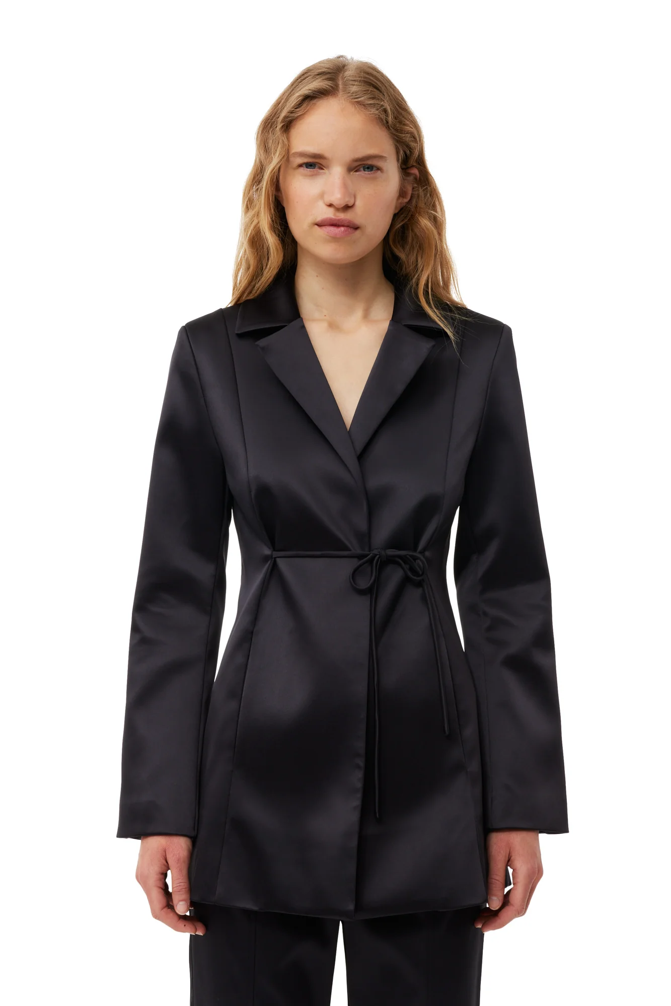 Double Satin Tiestring Blazer | Black - Image 3