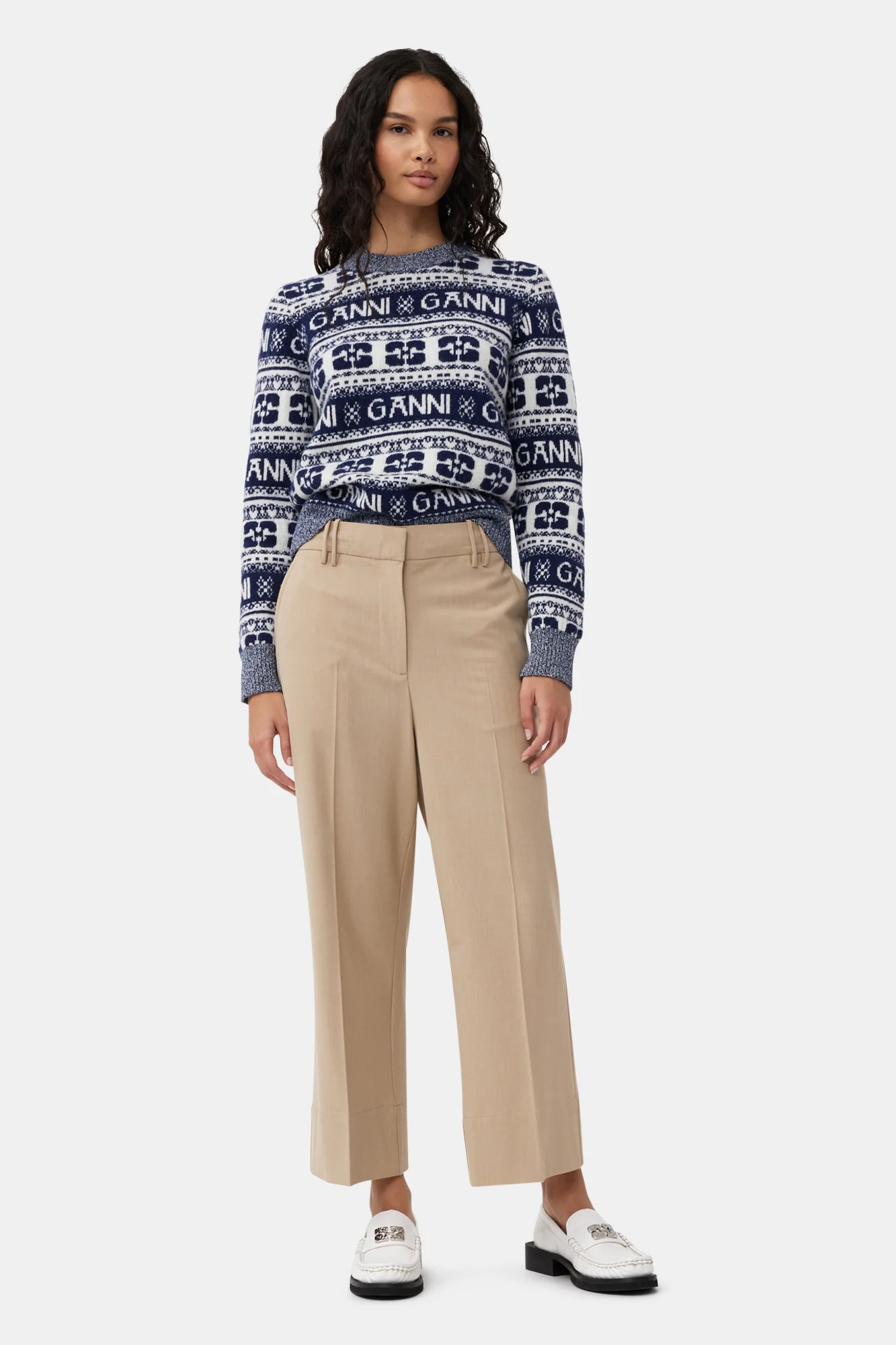 Drapey Melange Cropped Trousers | Safari - Image 3