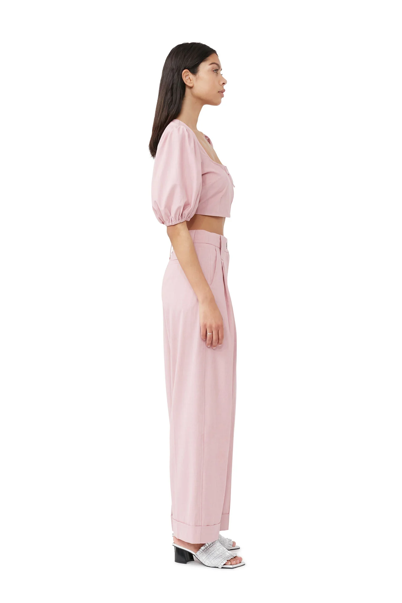 Drapey Melange Cropped Zipper Blouse | Pink Tulle - Image 5