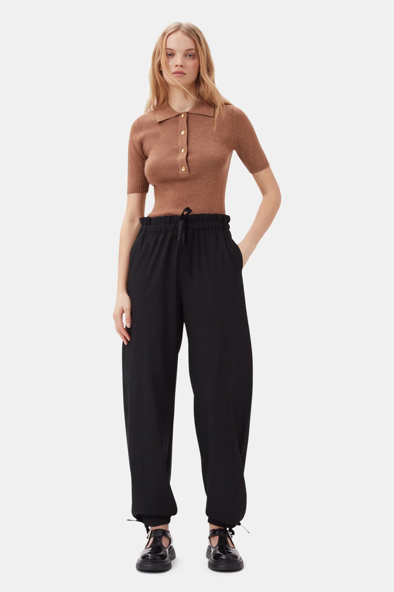 Drapey Melange Elasticated Waist Trousers | Black - Image 3