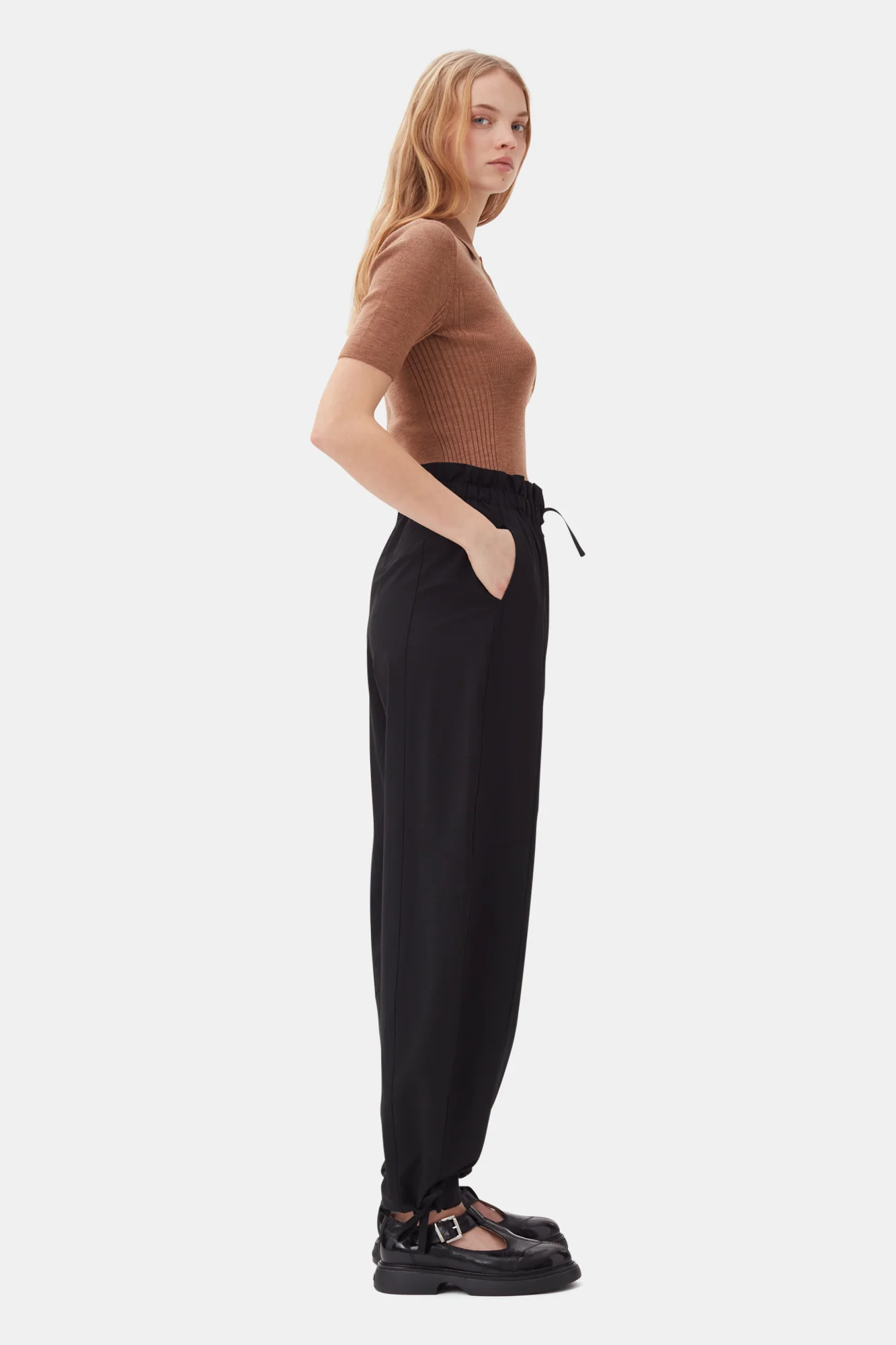 Drapey Melange Elasticated Waist Trousers | Black - Image 4