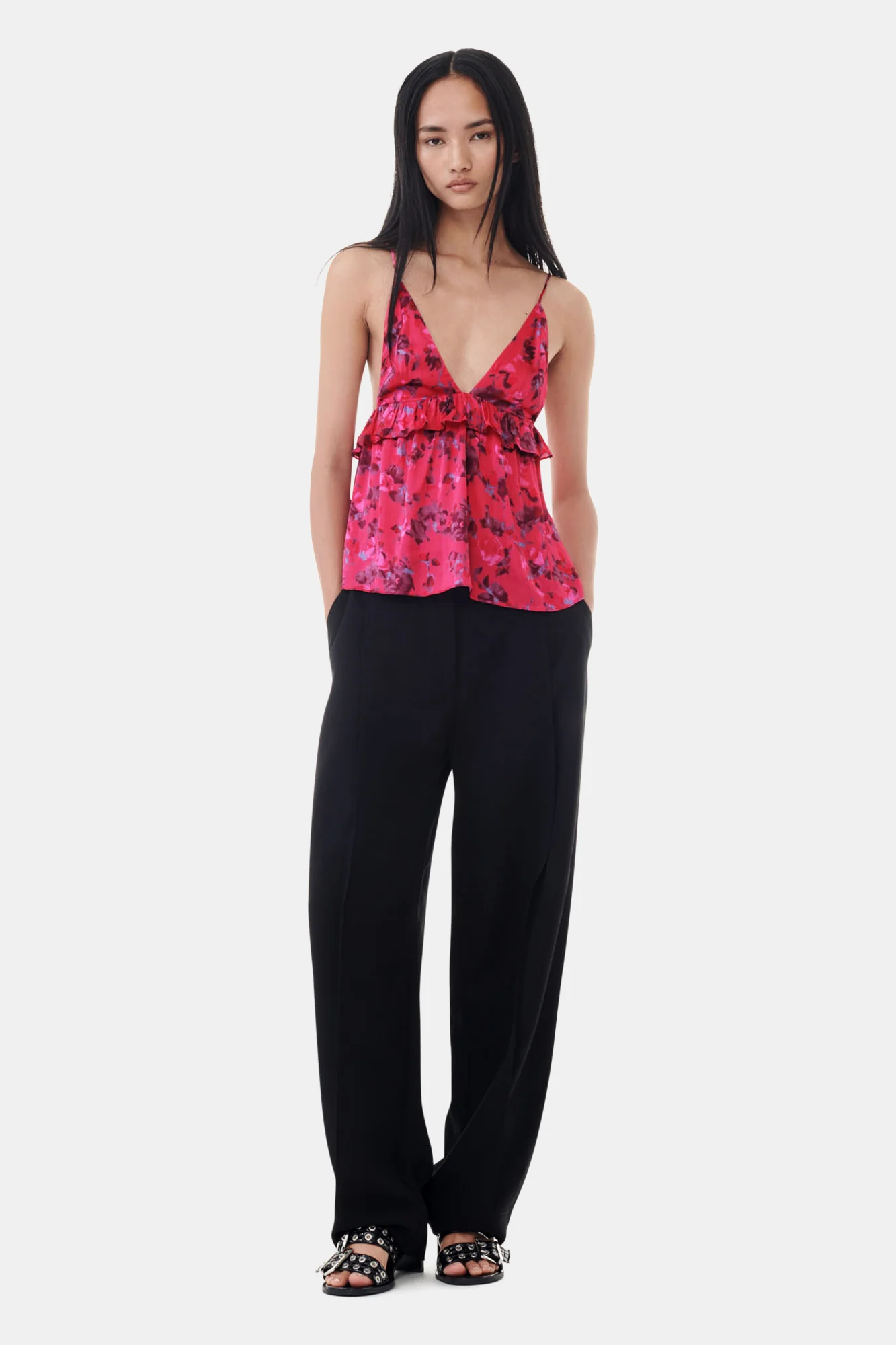 Drapey Melange Loose Mid Waist Pleat Pants | Black - Image 6