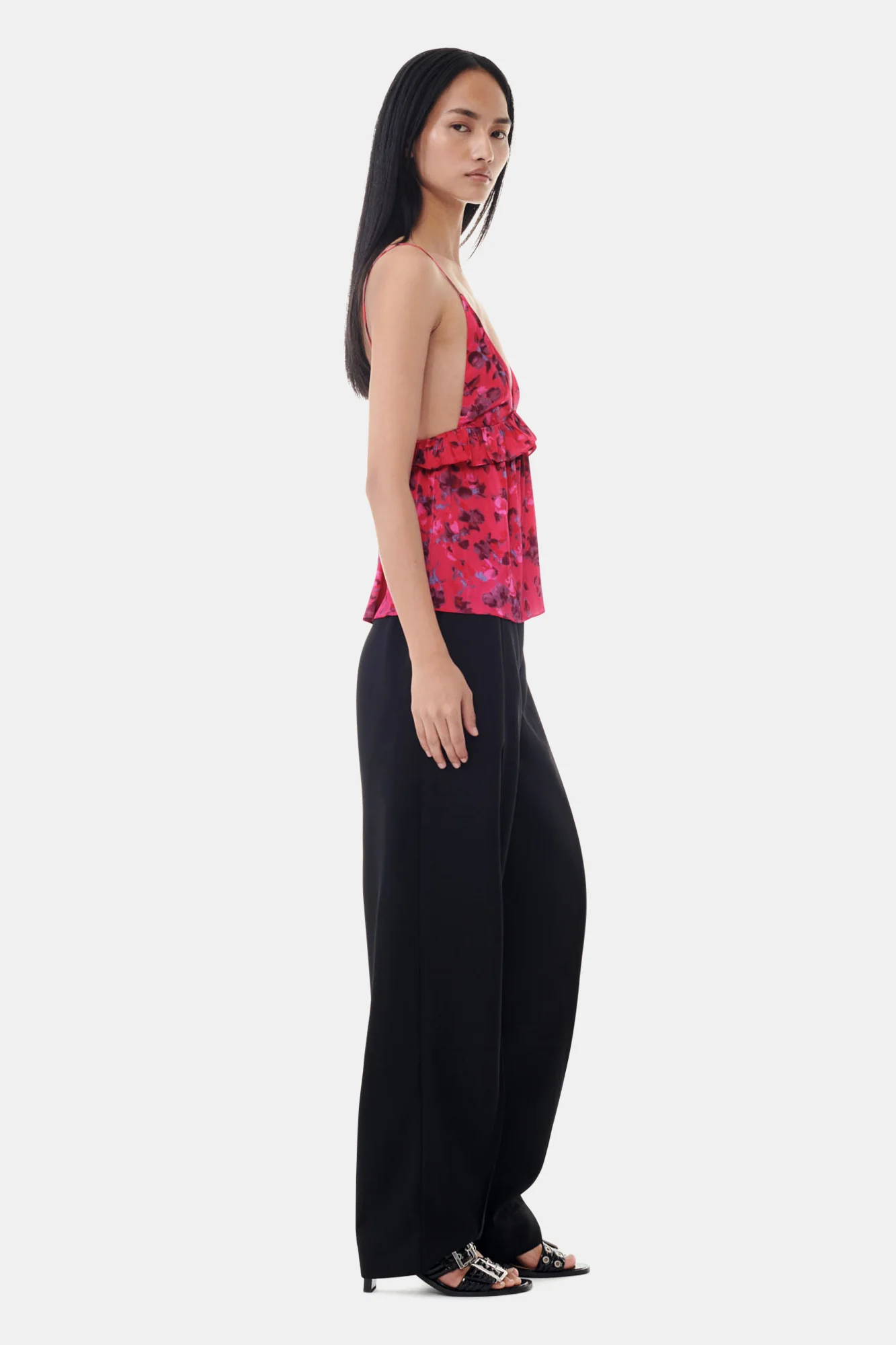 Drapey Melange Loose Mid Waist Pleat Pants | Black - Image 8