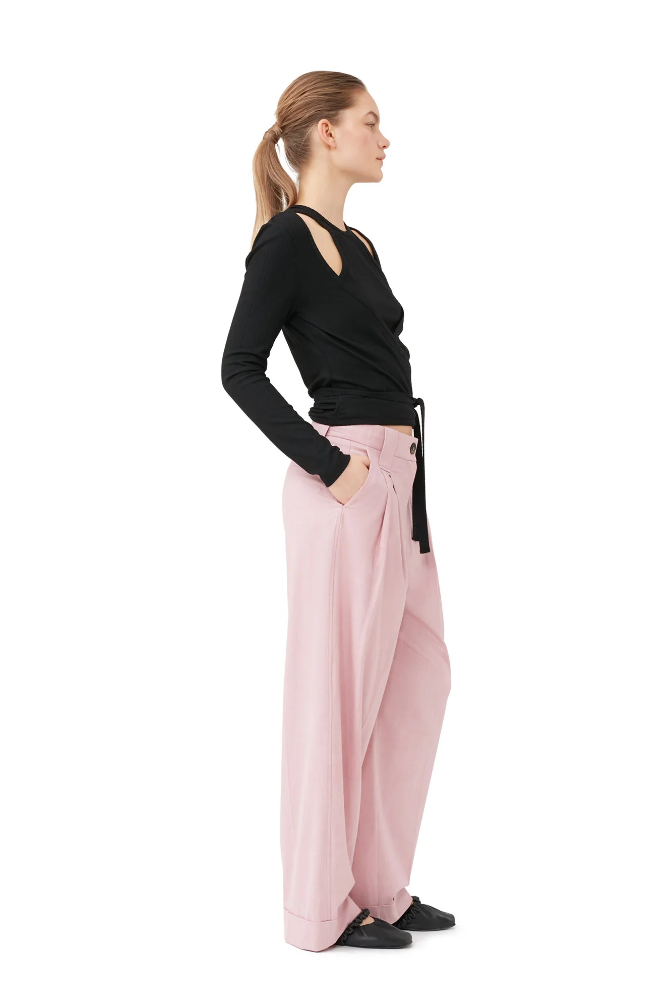Drapey Melange Pleat Trousers | Pink Tulle - Image 5