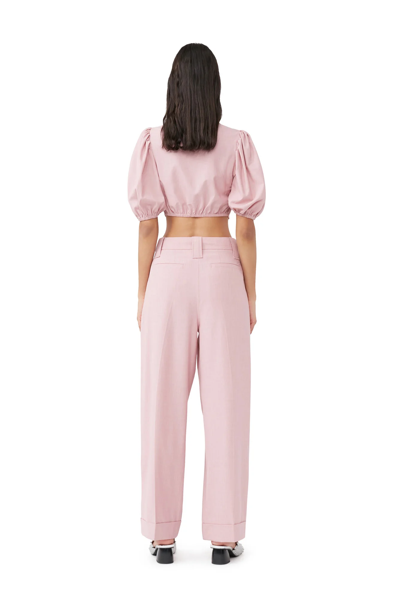 Drapey Melange Pleat Trousers | Pink Tulle - Image 7