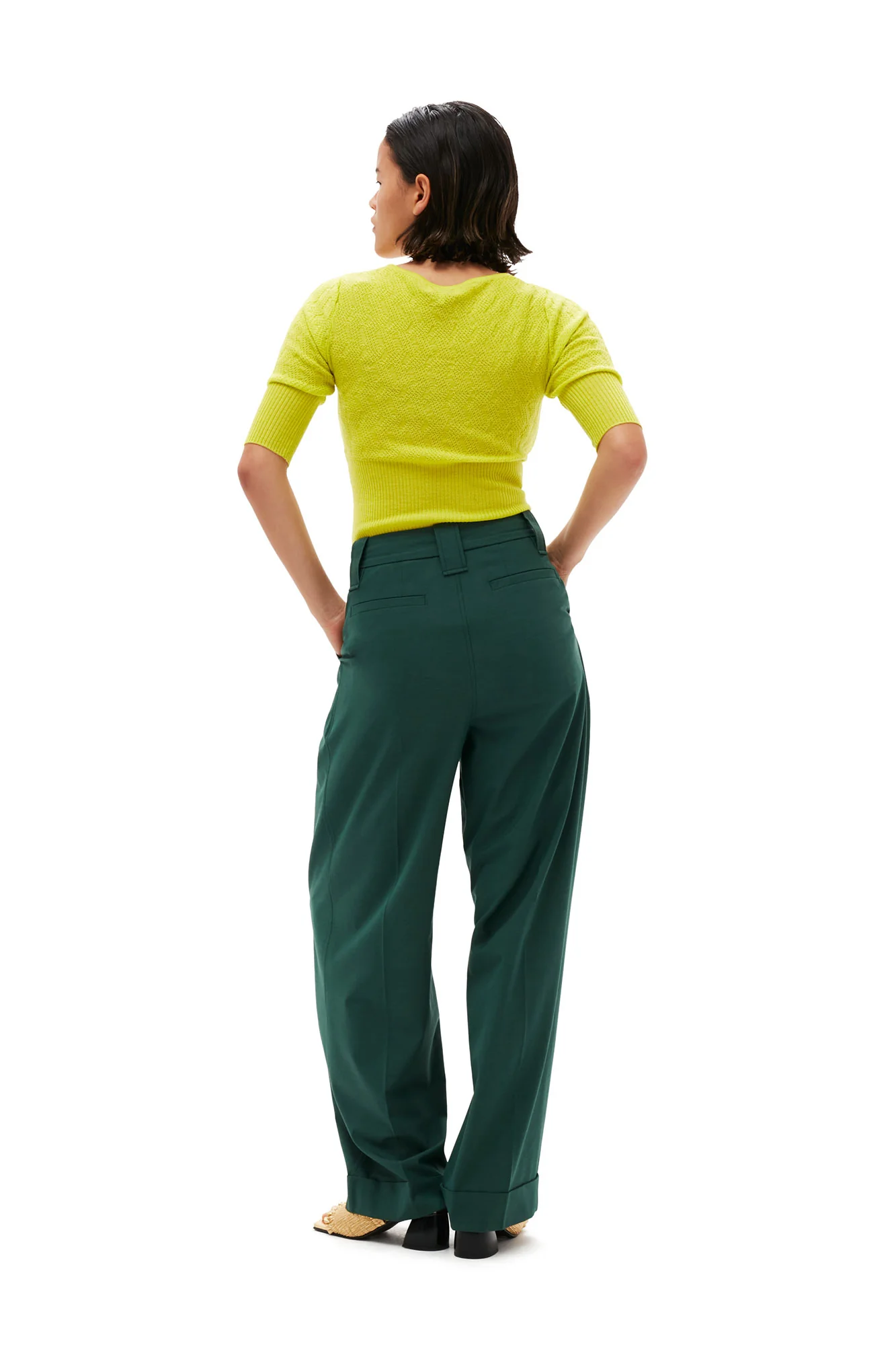 Drapey Melange Pleat Trousers | Trekking Green - Image 4