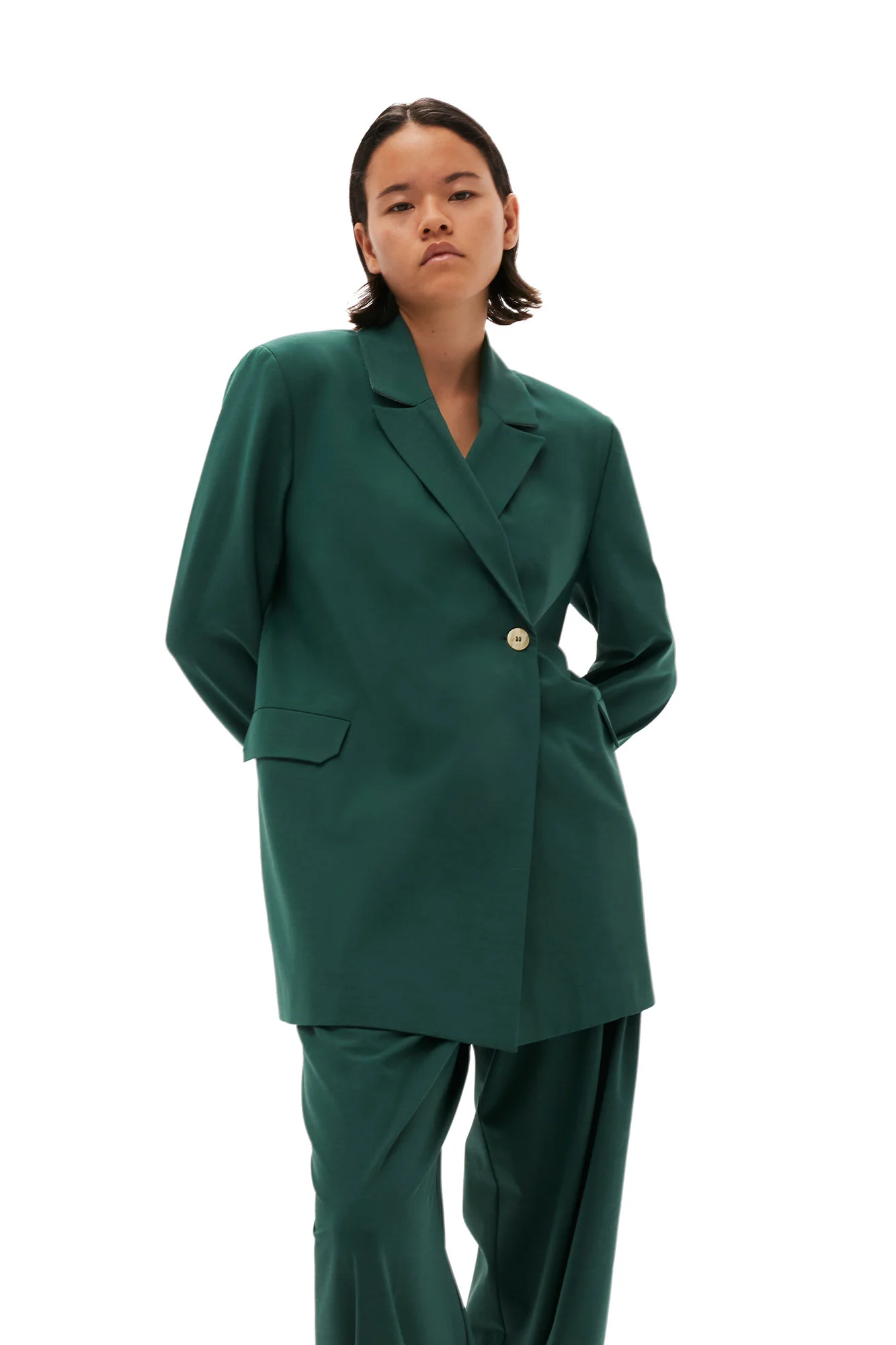 Drapey Melange Pleat Trousers | Trekking Green - Image 8
