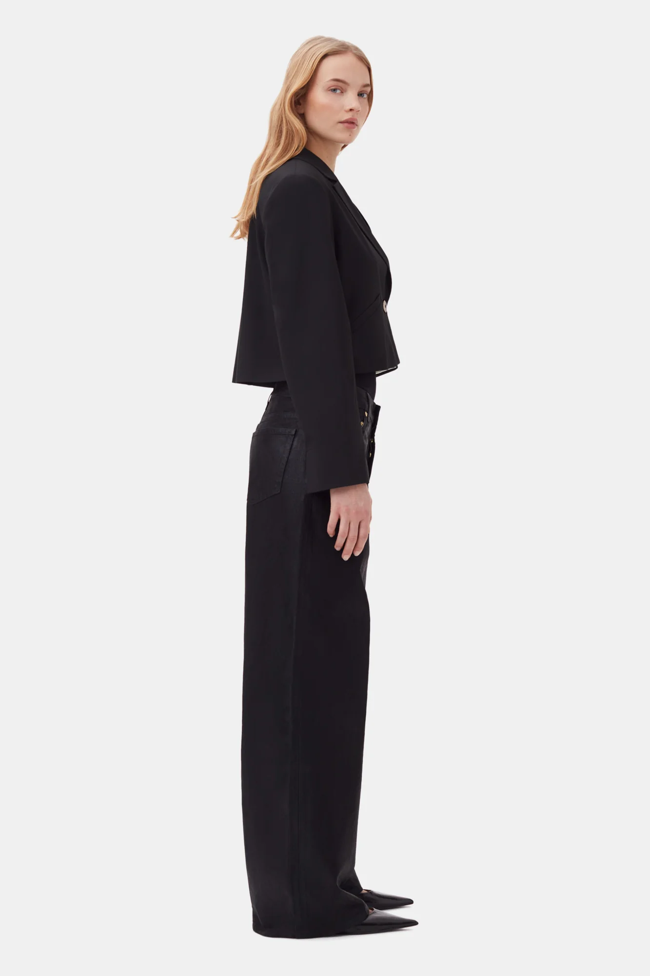 Drapey Melange Short Blazer | Black - Image 3