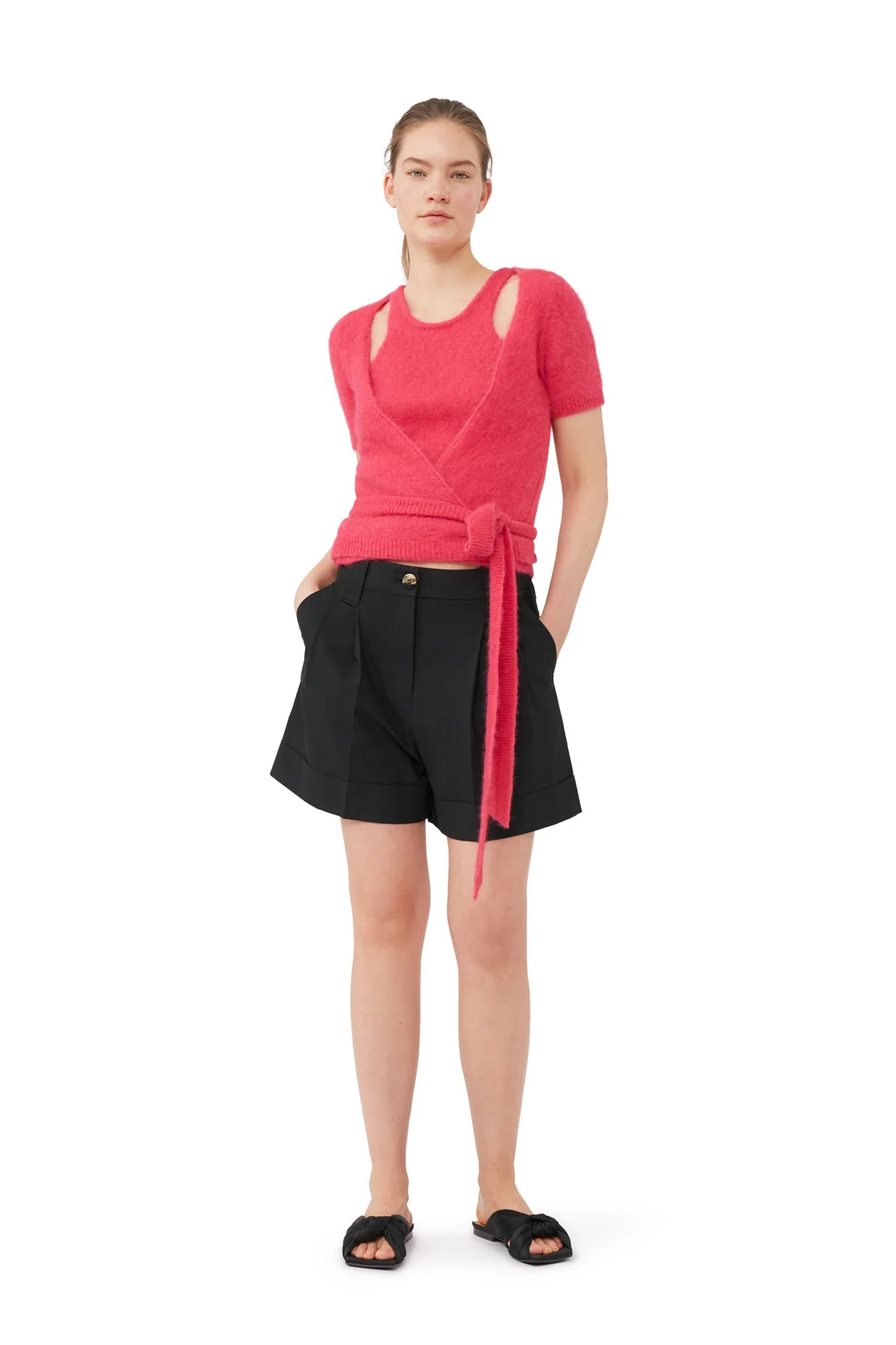 Drapey Melange Shorts | Black - Image 3