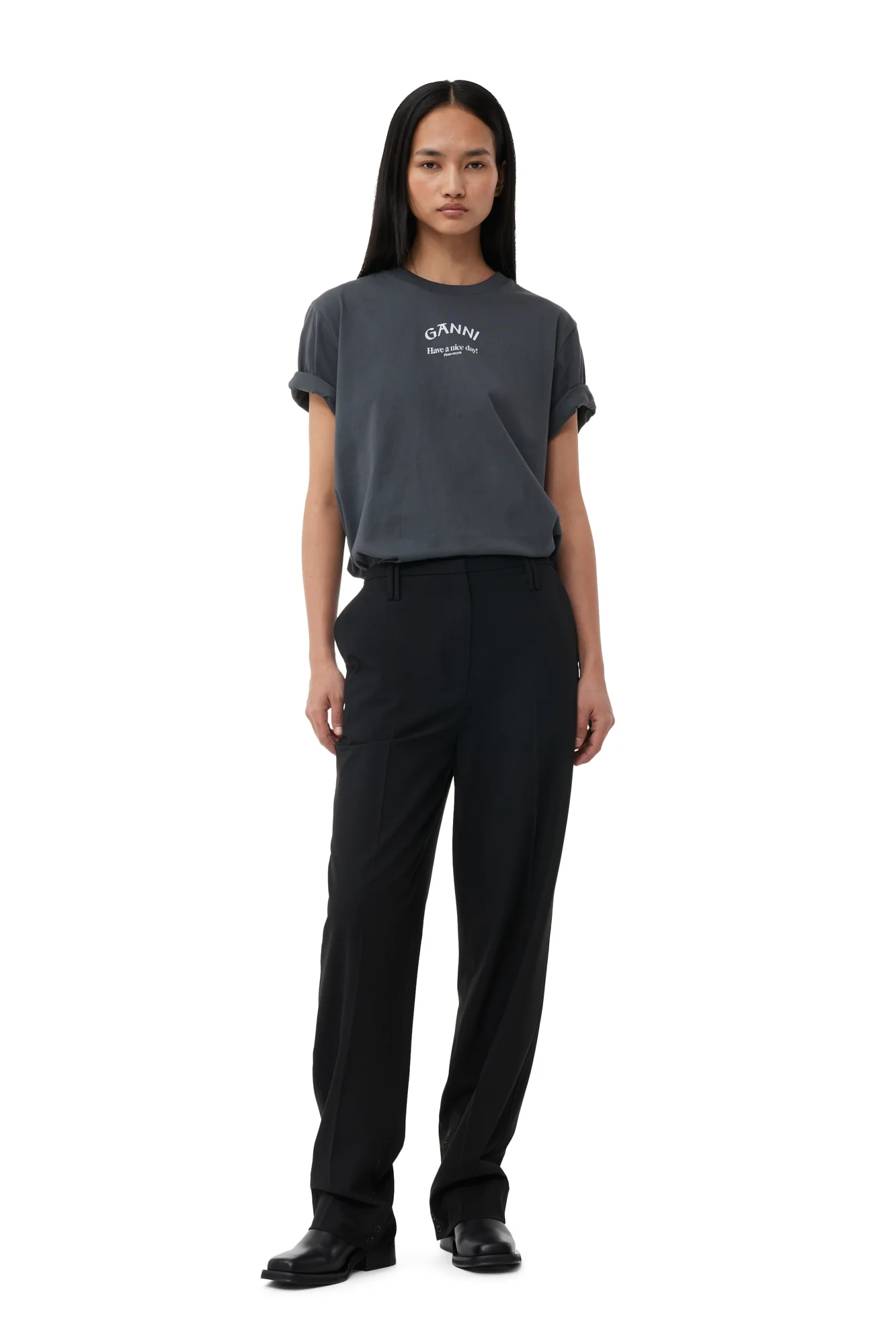 Drapey Melange Slim Trousers | Black - Image 3