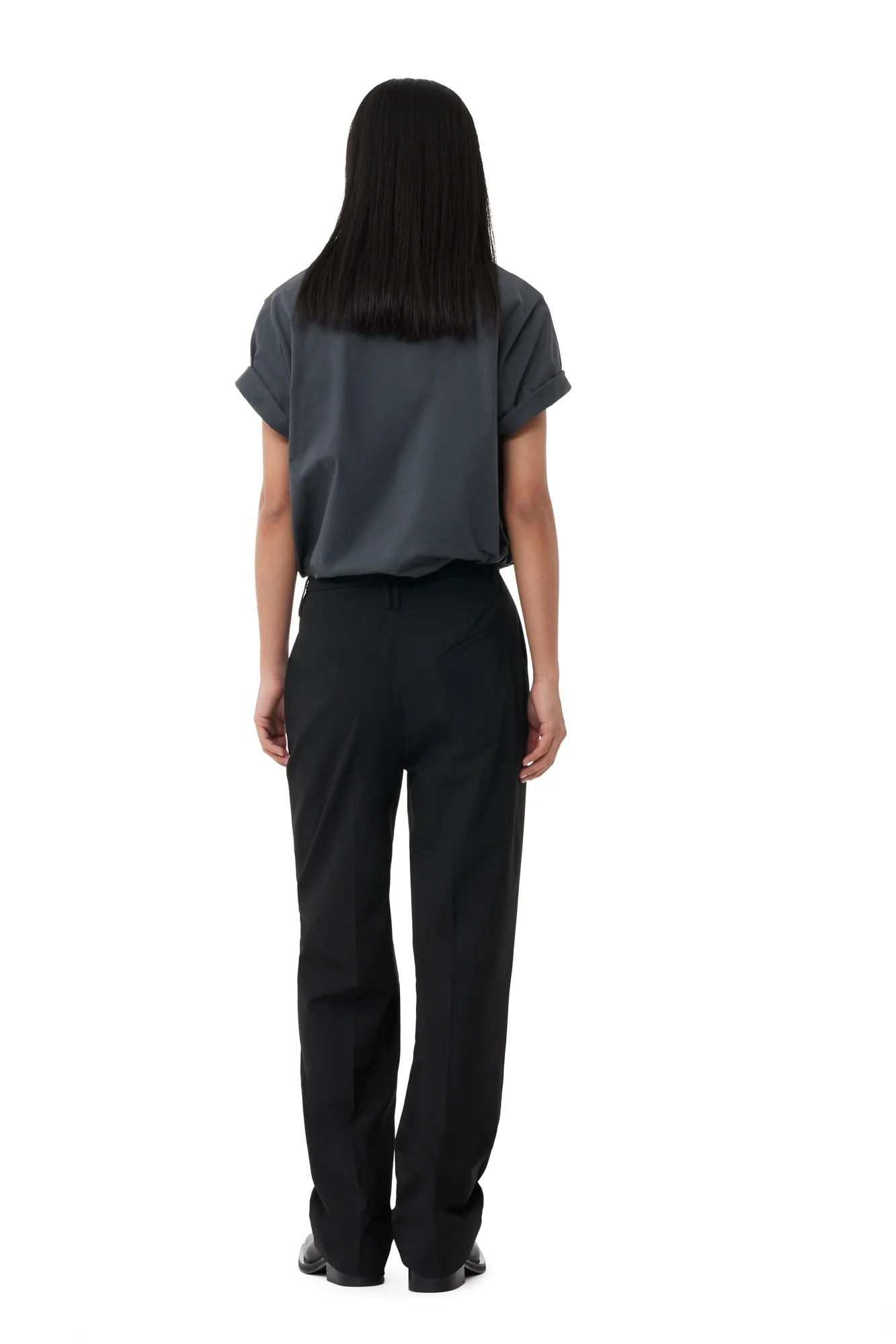 Drapey Melange Slim Trousers | Black - Image 4