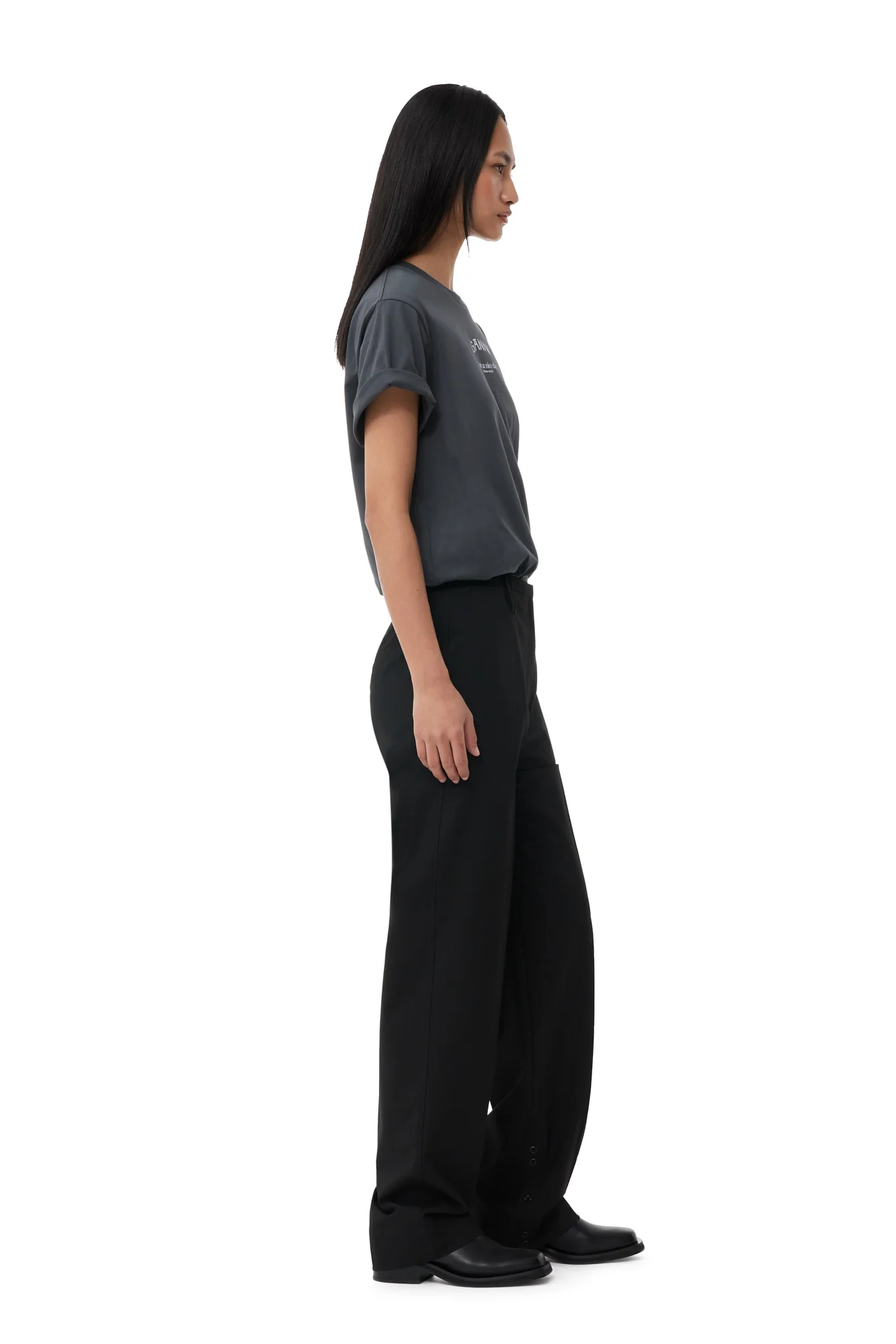 Drapey Melange Slim Trousers | Black - Image 5