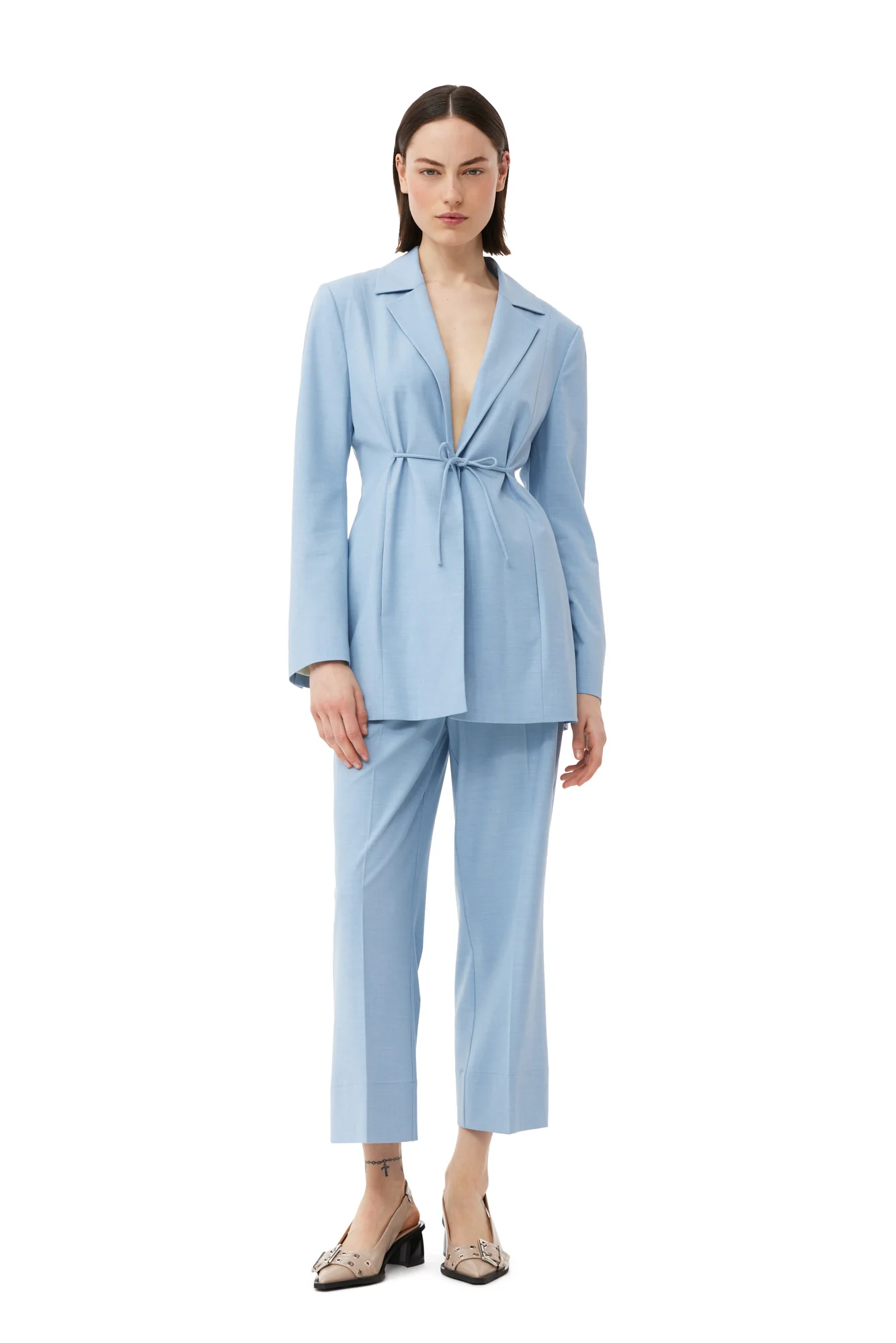 Drapey Melange Tiestring Blazer | Powder Blue - Image 3