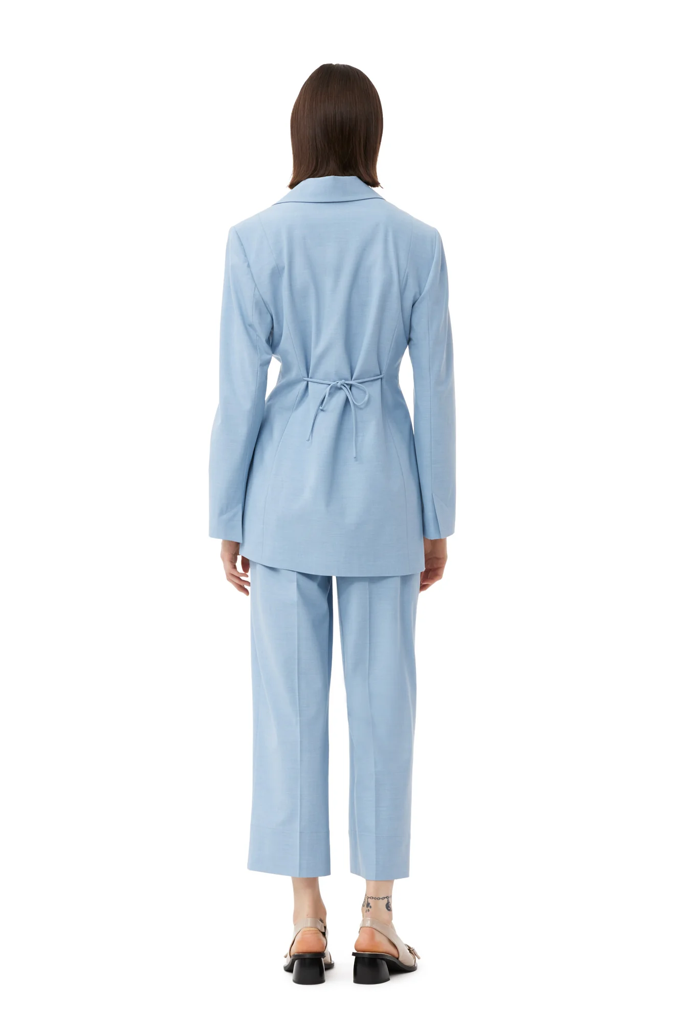 Drapey Melange Tiestring Blazer | Powder Blue - Image 4