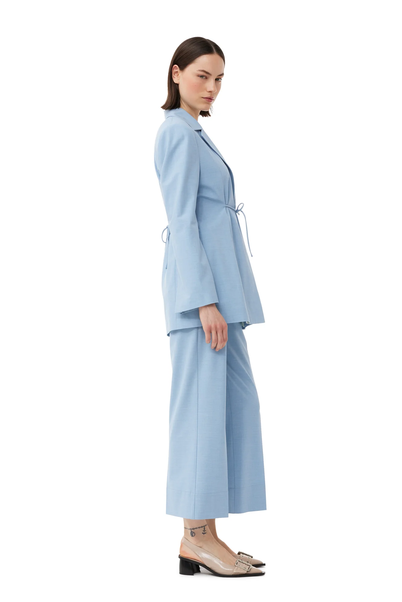 Drapey Melange Tiestring Blazer | Powder Blue - Image 5