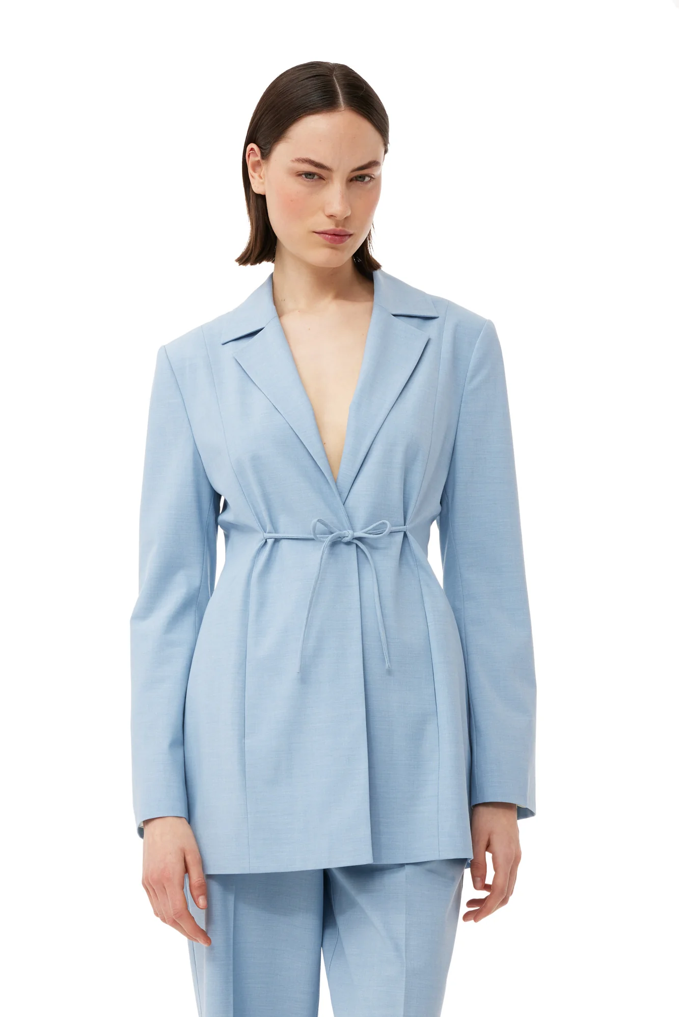 Drapey Melange Tiestring Blazer | Powder Blue - Image 6