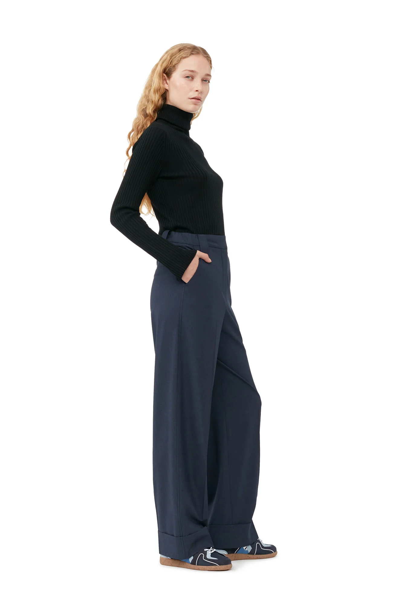 Drapey Melange Trousers | Sky Captain - Image 4