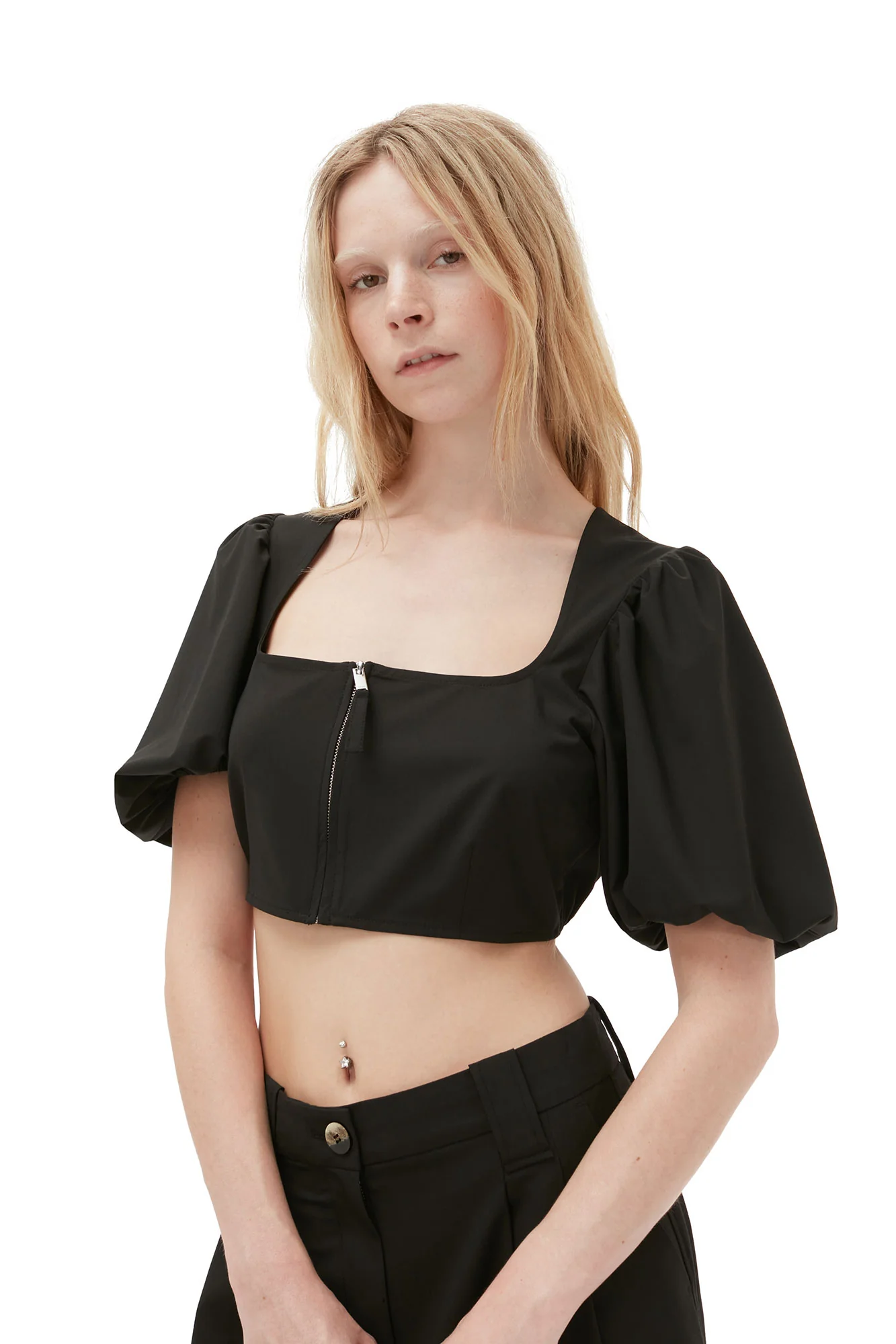 Drapey Melange Zipper Blouse | Black - Image 5