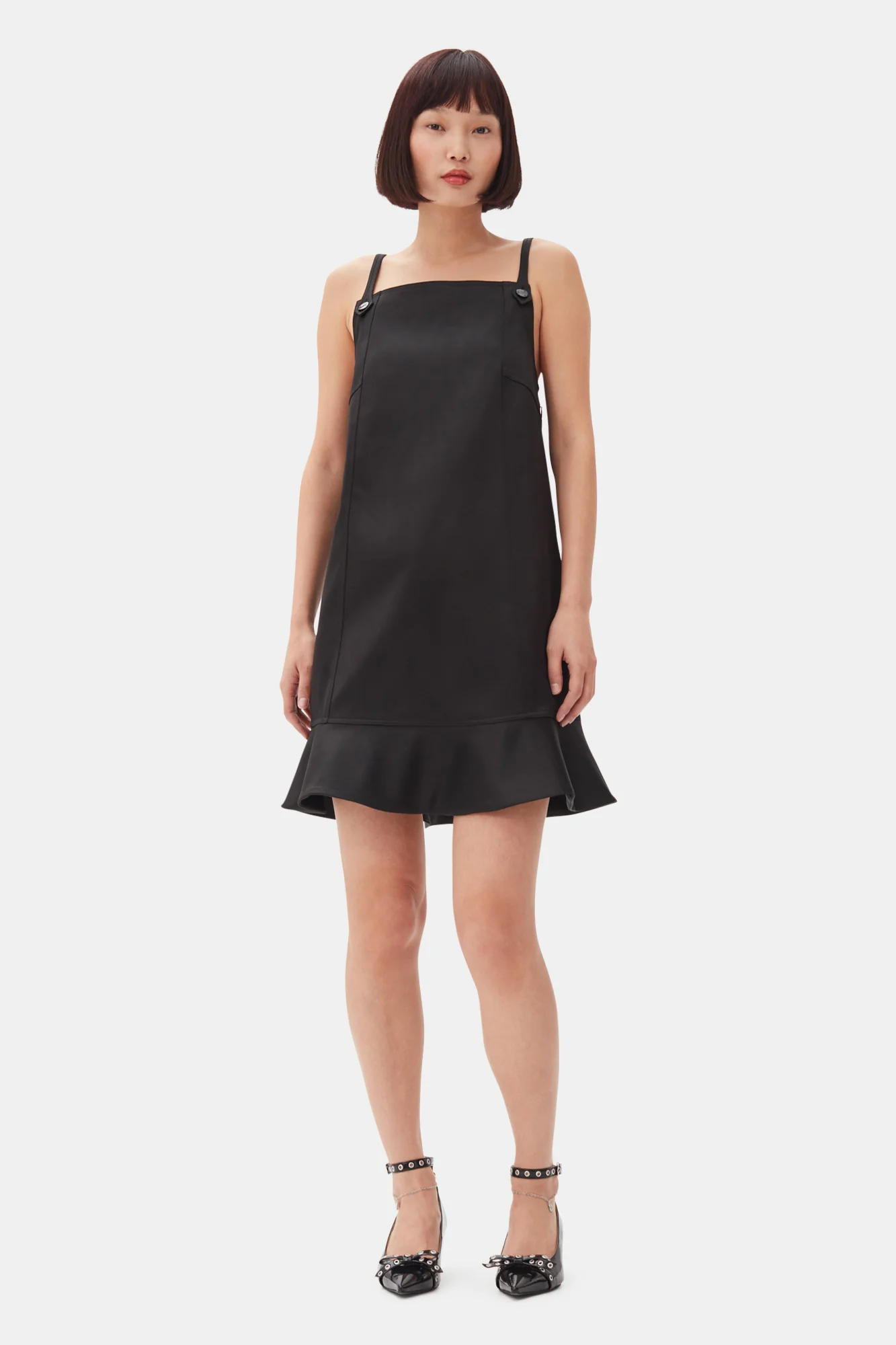 Duchesse Satin Mini Dress | Black - Image 3