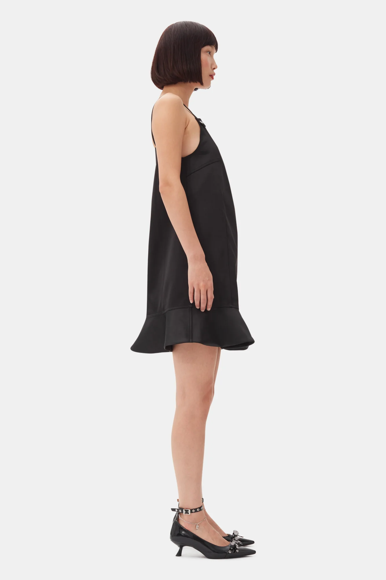 Duchesse Satin Mini Dress | Black - Image 5