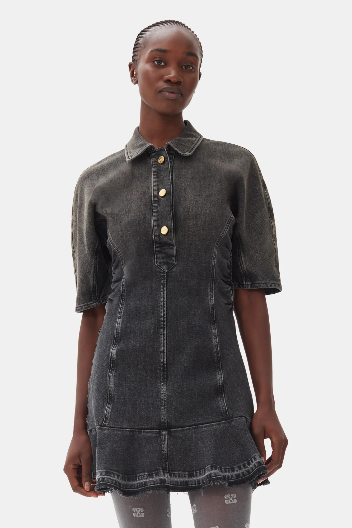 Edge Denim Mini Dress | Washed Black/Black - Image 3