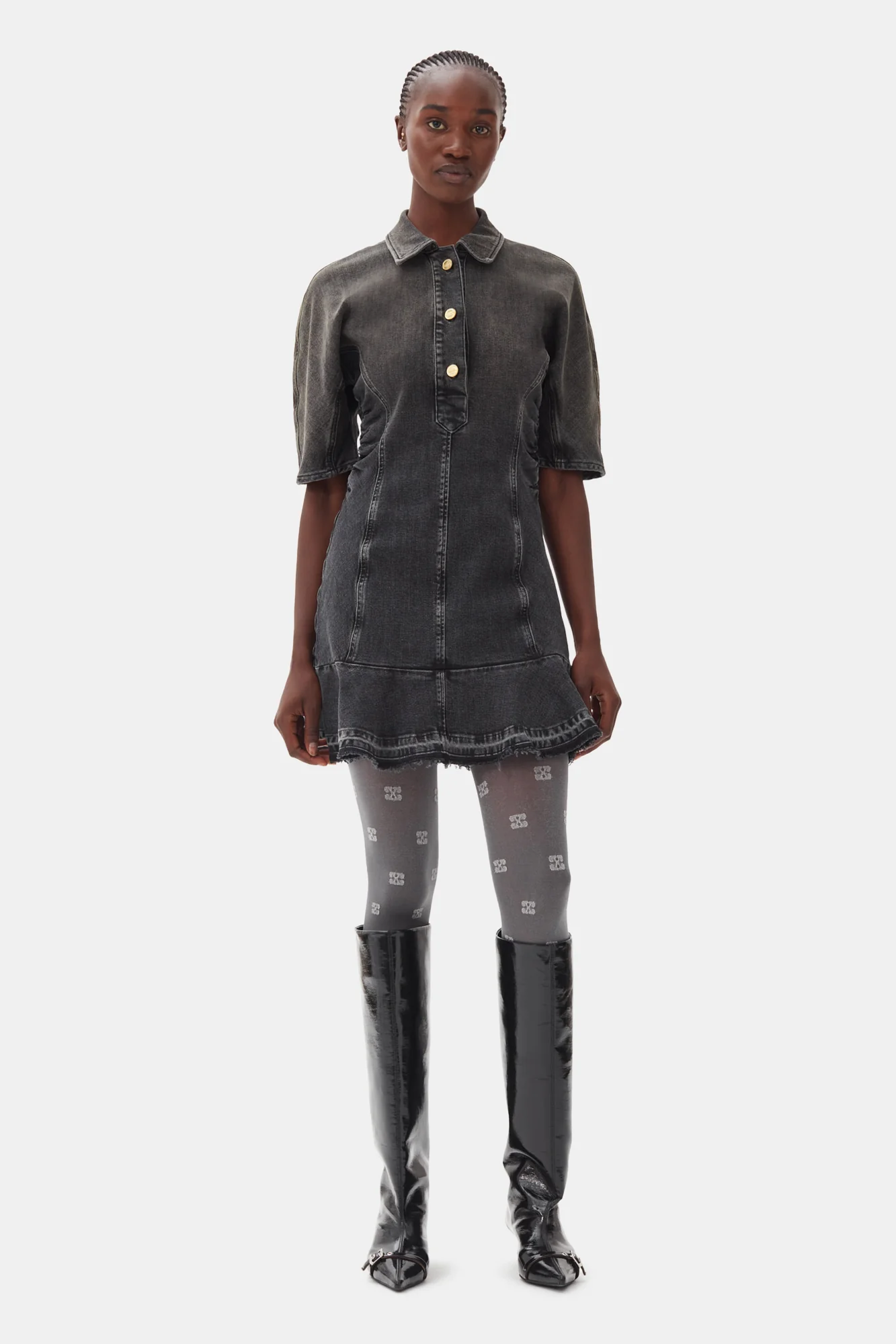 Edge Denim Mini Dress | Washed Black/Black - Image 4