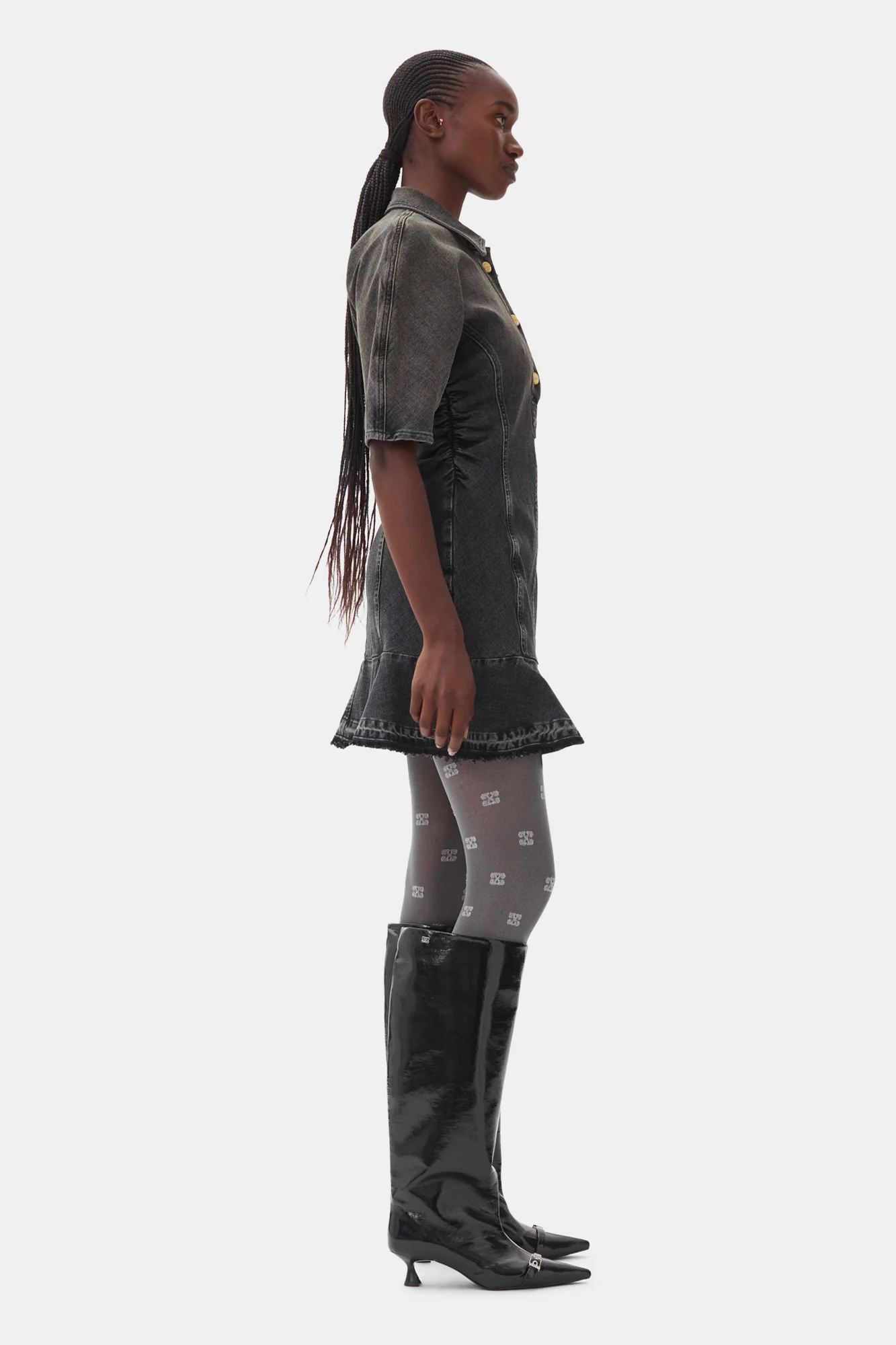 Edge Denim Mini Dress | Washed Black/Black - Image 5