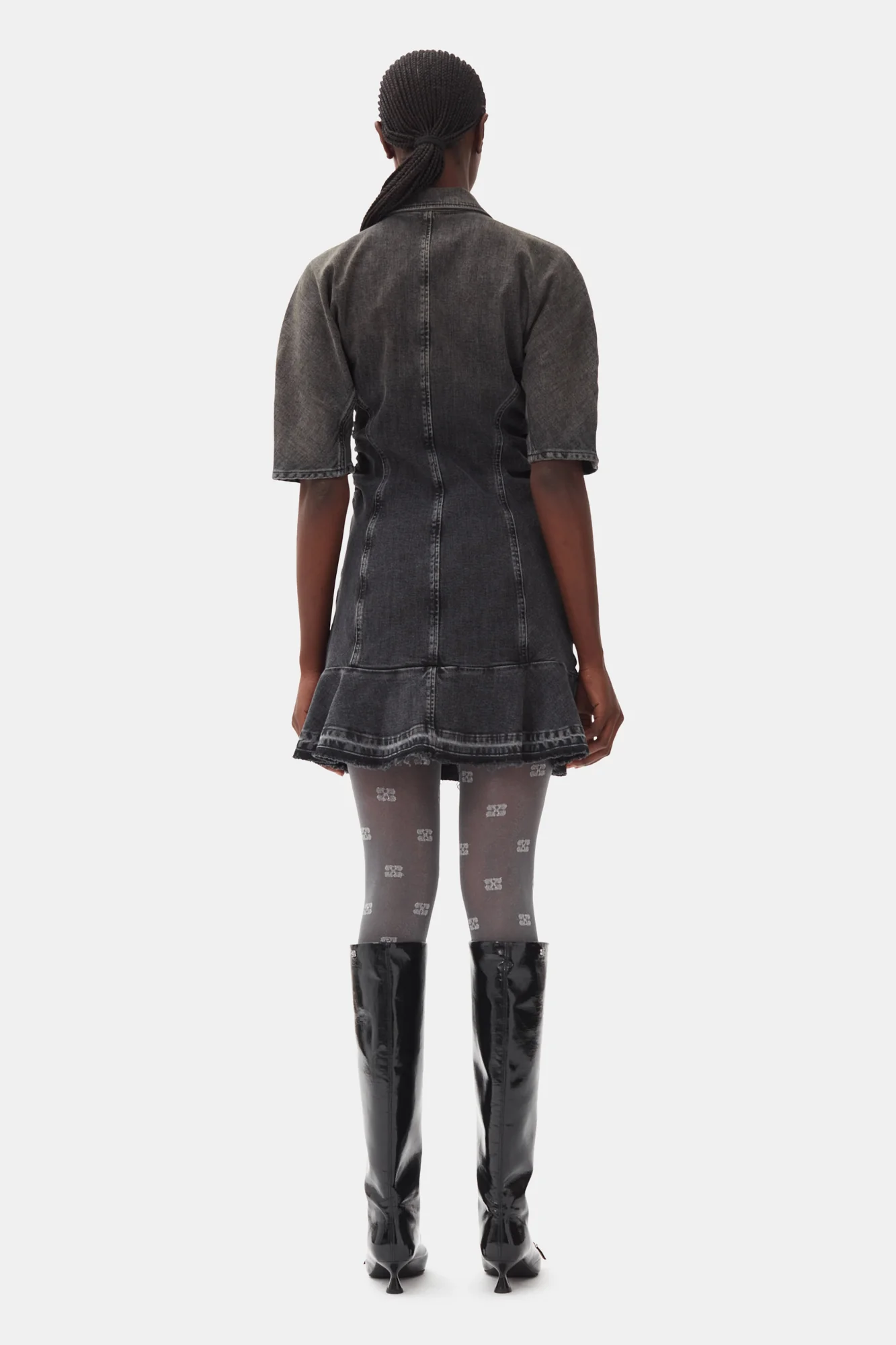 Edge Denim Mini Dress | Washed Black/Black - Image 6